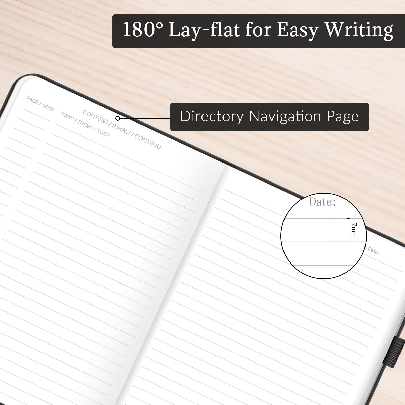 Lonely Oak Lined Journal Notebook, B5 Hardcover Lined Notebook for Women & Men, 120GSM Acid-Free Paper with Leather Hardcover and Inner Pocket, Daily Diary Journal for Work(Black)