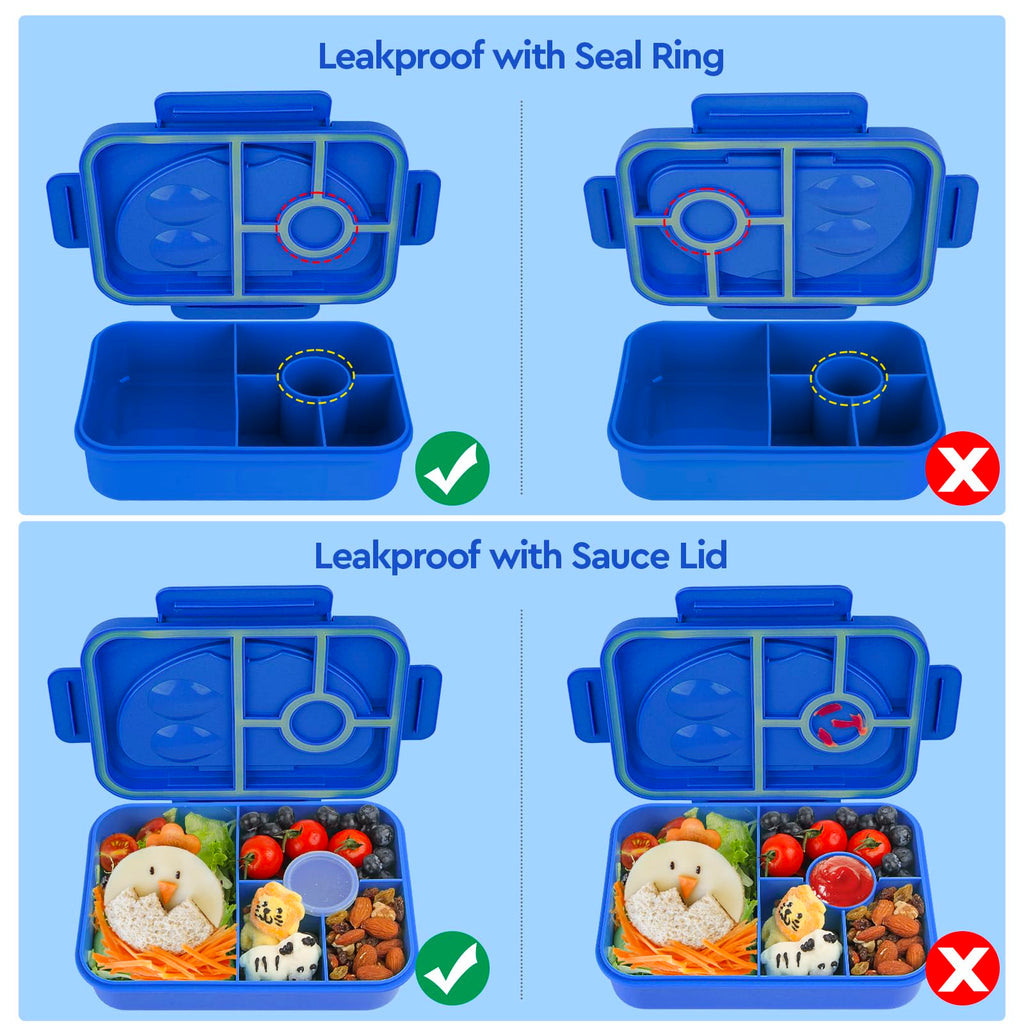 Lunbxx Kids Lunch Box, Bento Lunch Boxes for Kids, 5 Compartments Lunch Containers for Adults Kids,Bento Box Adult Lunch Box with Utensil Reusable & Leakproof (Bright Blue)