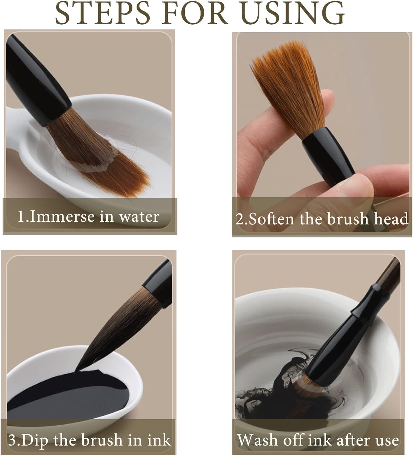 Chinese Calligraphy Brush, Chinese Brush Calligraphy Set with 10 Mixed Sizes Chinese Calligraphy Pen for Watercolour Painting Drawing Kanji Japanese Writting (with Holder)