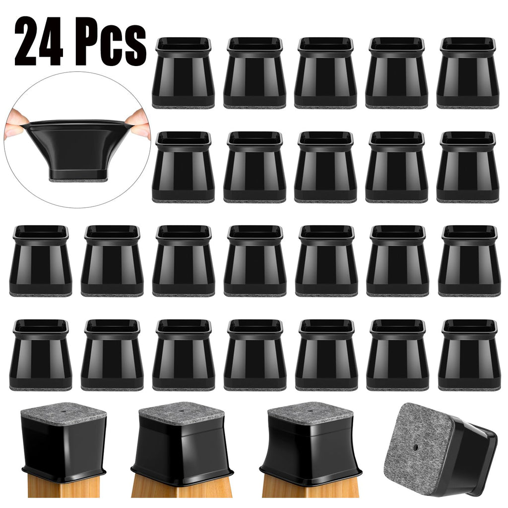 Chair Leg Floor Protectors Square 24PCS Furniture Sliders for Hardwood Floors, Silicone Chair Leg Protectors for Protecting Floors from Scratches and Noise, Black Large（1-1/16" ~ 1-5/8" (27mm-40mm)