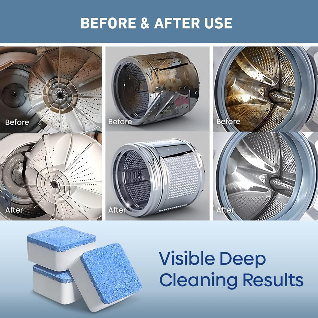 Technovate Washing Machine Cleaner Tablets 24 Pack Deep Drum Cleaning and Descaler for Front and Top Load Washers HE Safe, Septic & Eco-Friendly Deodorizer
