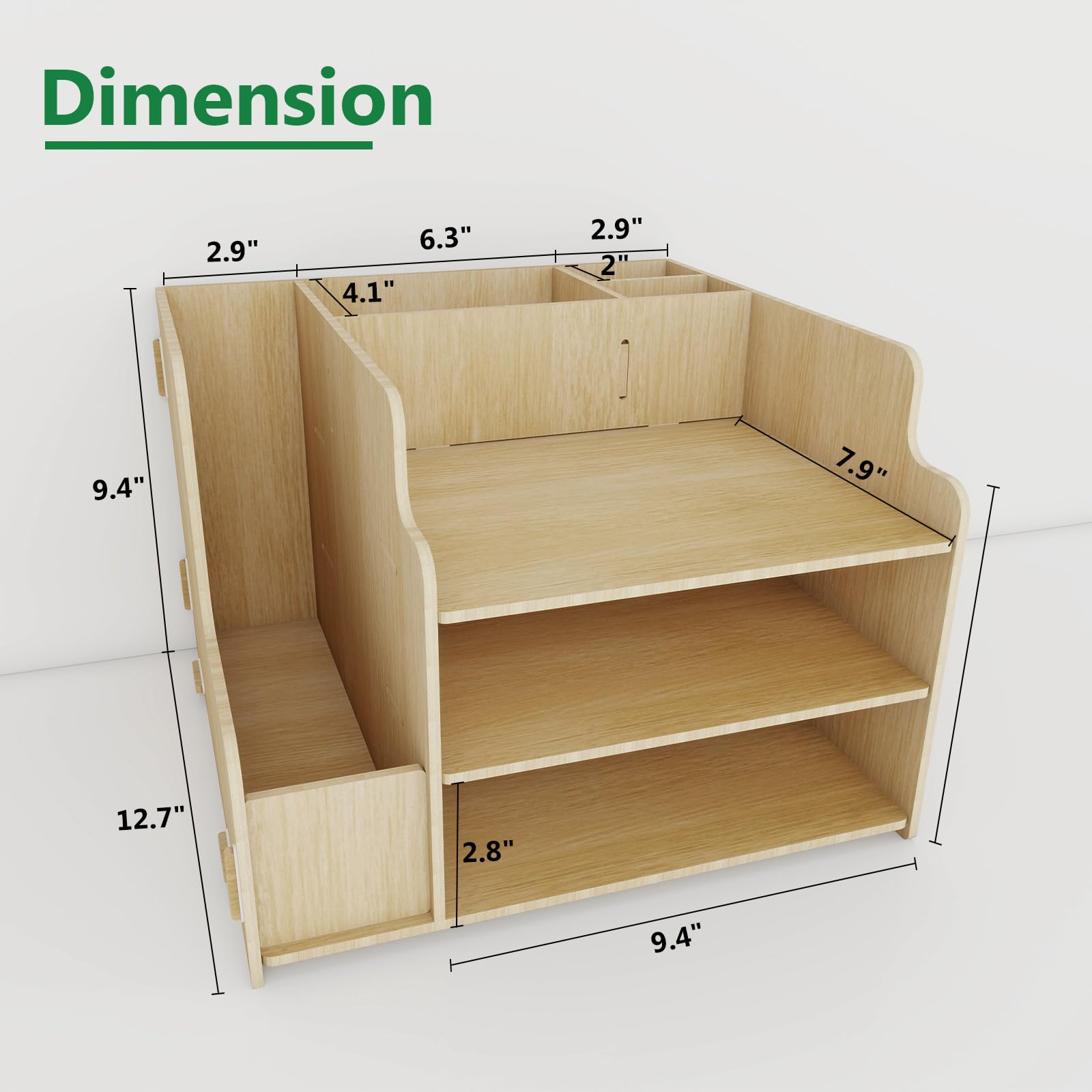 PUNCIA 3-Tier Desktop File Organizer Multifunctional File Rack with Horizontal File Sorter A4 Letter Paper Tray Organizers & 2 Pen Holders Mail Document Magazine File Holder for Desk Office Supplies