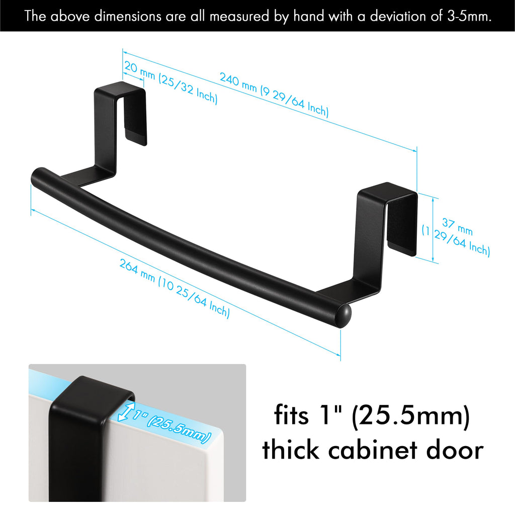 KES Over The Door Towel Rack, Over Cabinet Door Towel Bar Hand Towel Holder Kitchen Dish Towel Holder, Matte Black 2 Pack, KTH500S26-BK-P2