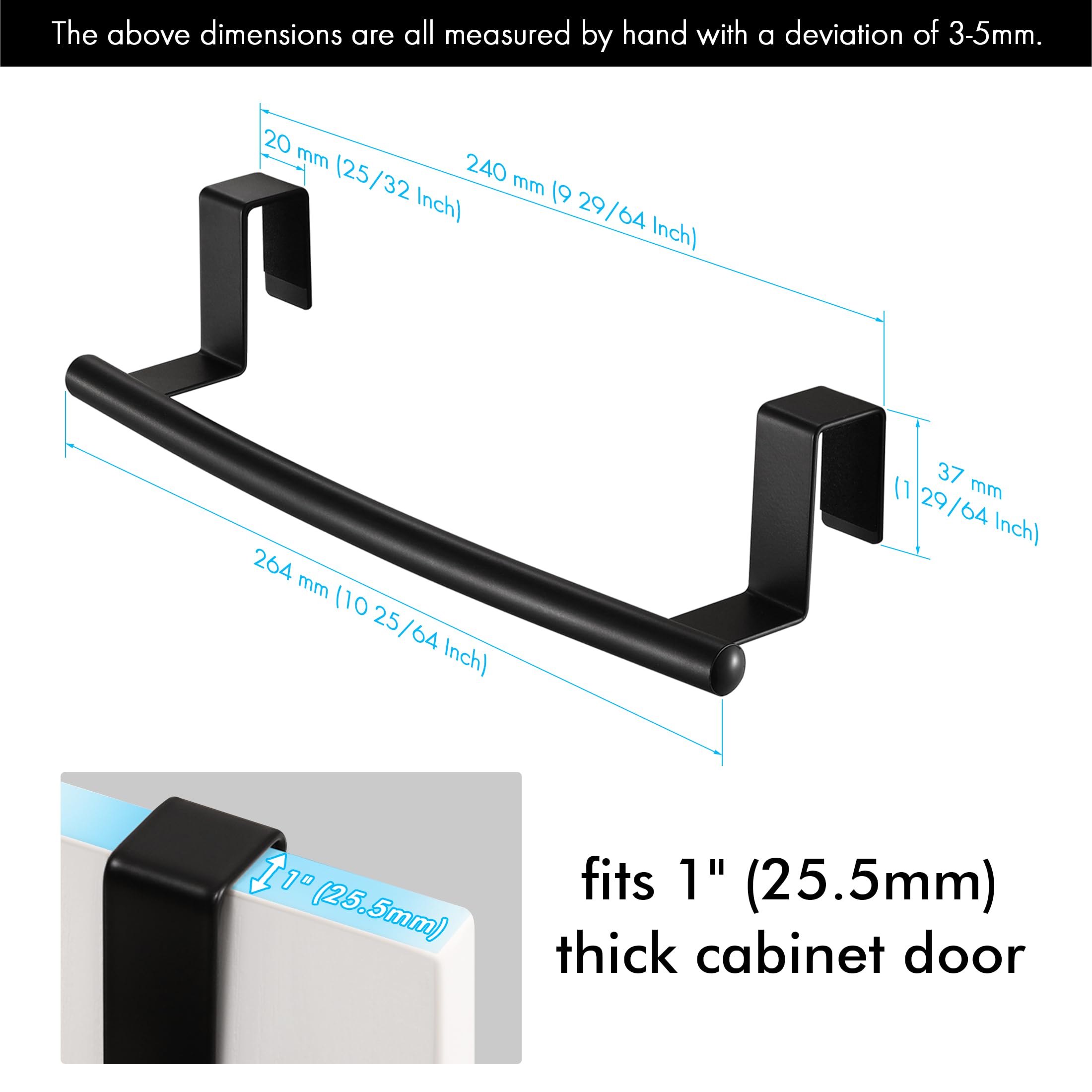 KES Over The Door Towel Rack, Over Cabinet Door Towel Bar Hand Towel Holder Kitchen Dish Towel Holder, Matte Black 2 Pack, KTH500S26-BK-P2