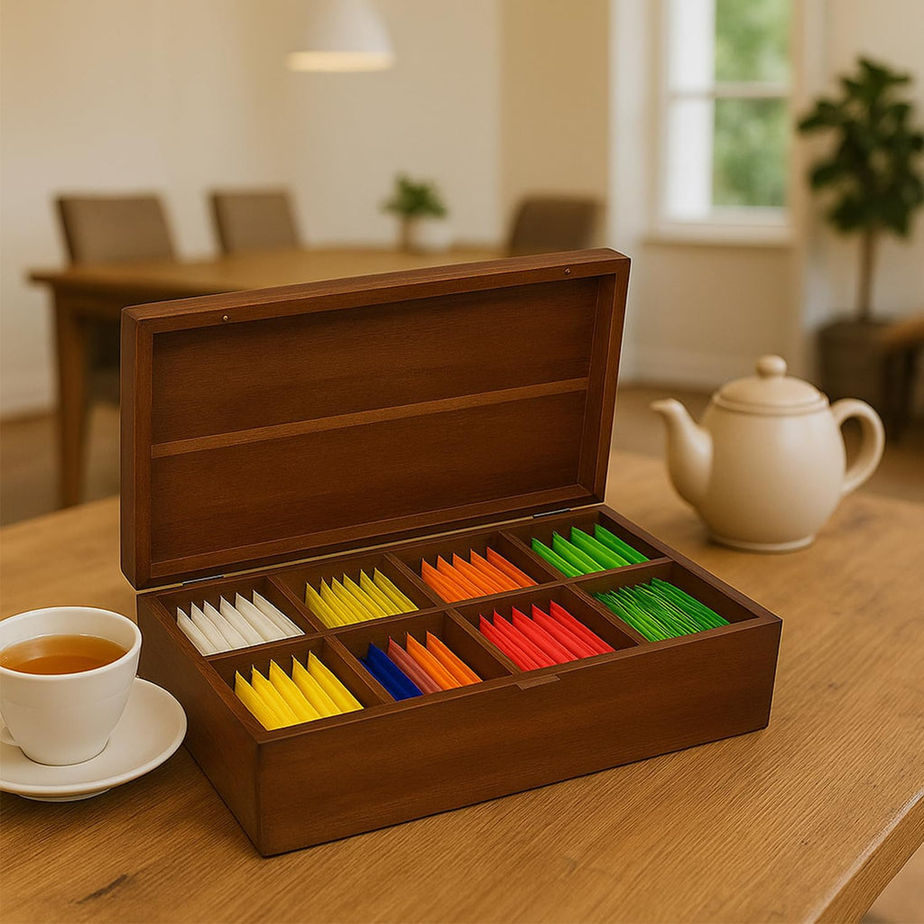 Acacia Wood Tea Bag Organizer, Tea Packet Caddy Storage Box, Teabag Holder Container with 8 Compartments, Organizador De Té Caja Para Te
