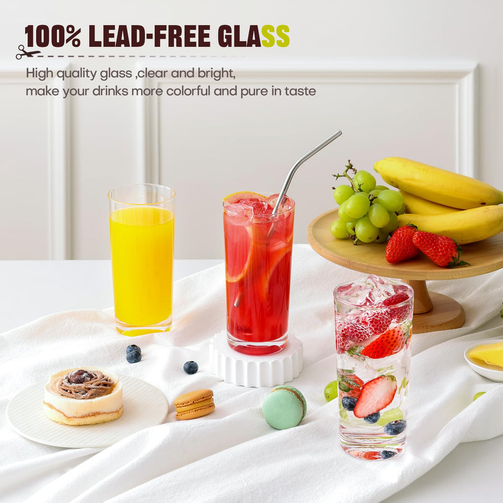 Highball Glasses Set of 6, 16oz Tall Drinking Glasses, Water Glass for Kitchen, Tom Collins Glass, Cocktail Glasses for Bar Glassware