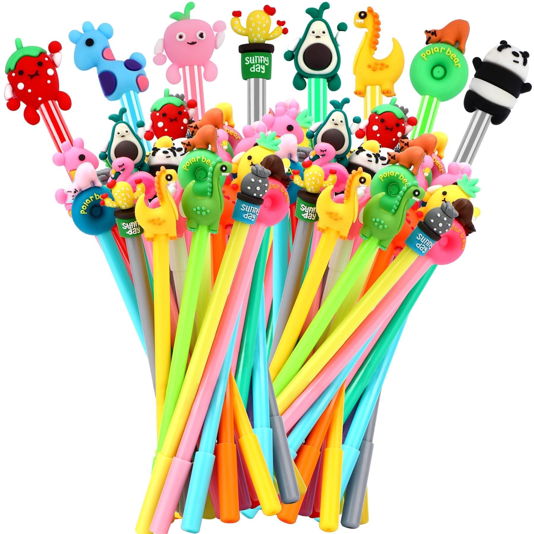 SANNIX 50 Pieces Cartoon Cute Gel Ink Rollerball Pens Bulk Assorted Styles Novelty Writing Pen for Kids Gift School Office Home Supplies Present