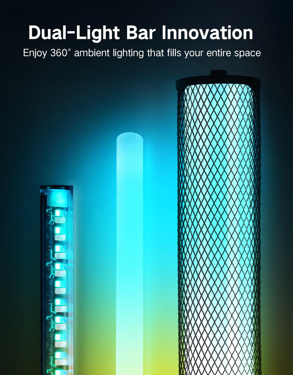 OUTON Bright Smart Floor Lamp with Remote, App & Touch Control, RGB Color Changing Standing Lamp, 2200K-6500K Dimmable, 3 Adjustable Heights, 32 Scenes for Living Room Bedroom Office,Black & Metal