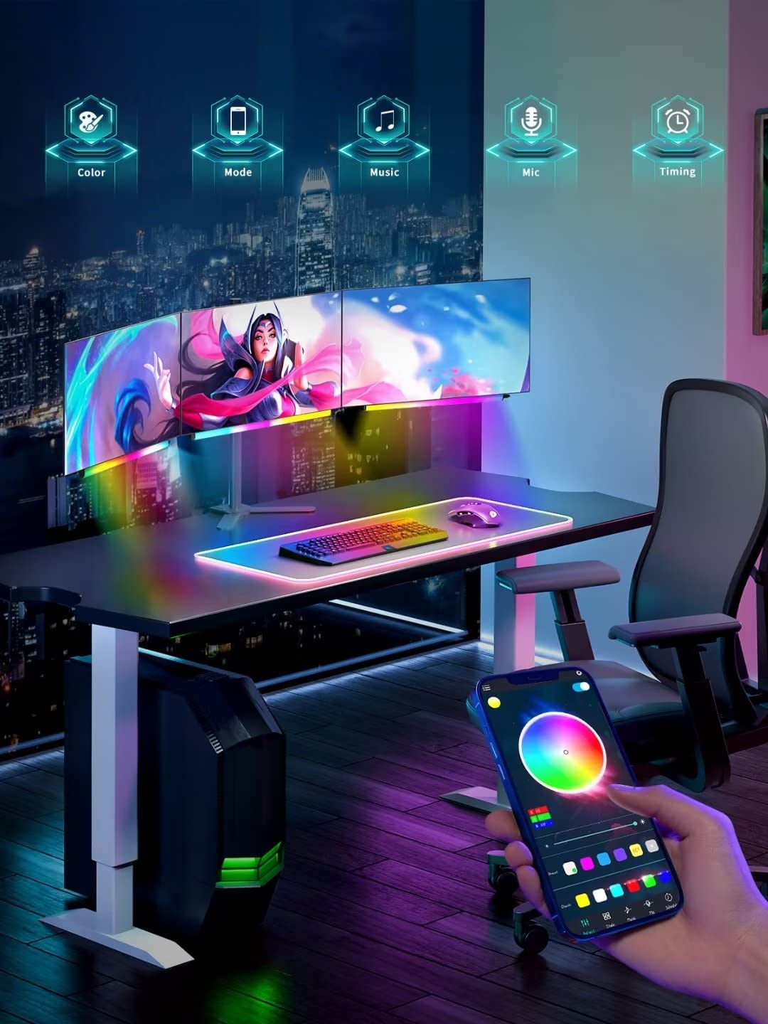 Under Monitor RGB Screen Bar, Dimmable LED Dynamic Rainbow Effect, Adjustable Brightness, Speed and Music, Remote Control Color Change, for Game Room (2pc)