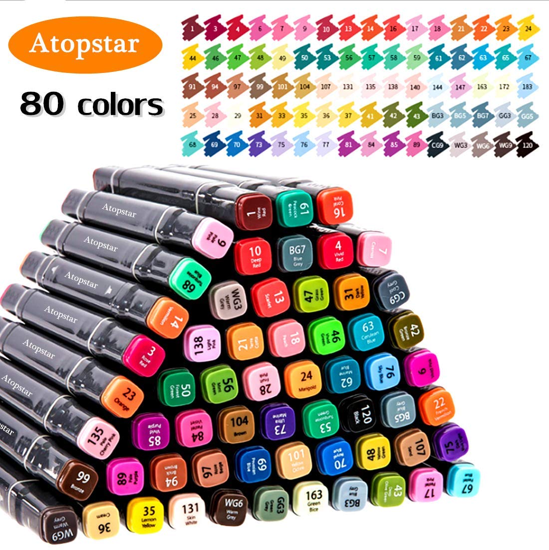 ATOPSTAR 80 Colors Alcohol Markers Artist Drawing Art Markers Dual Tip Markers for Adult Coloring Painting Supplies Perfect for Adult Students Gift(80 Black Shell)