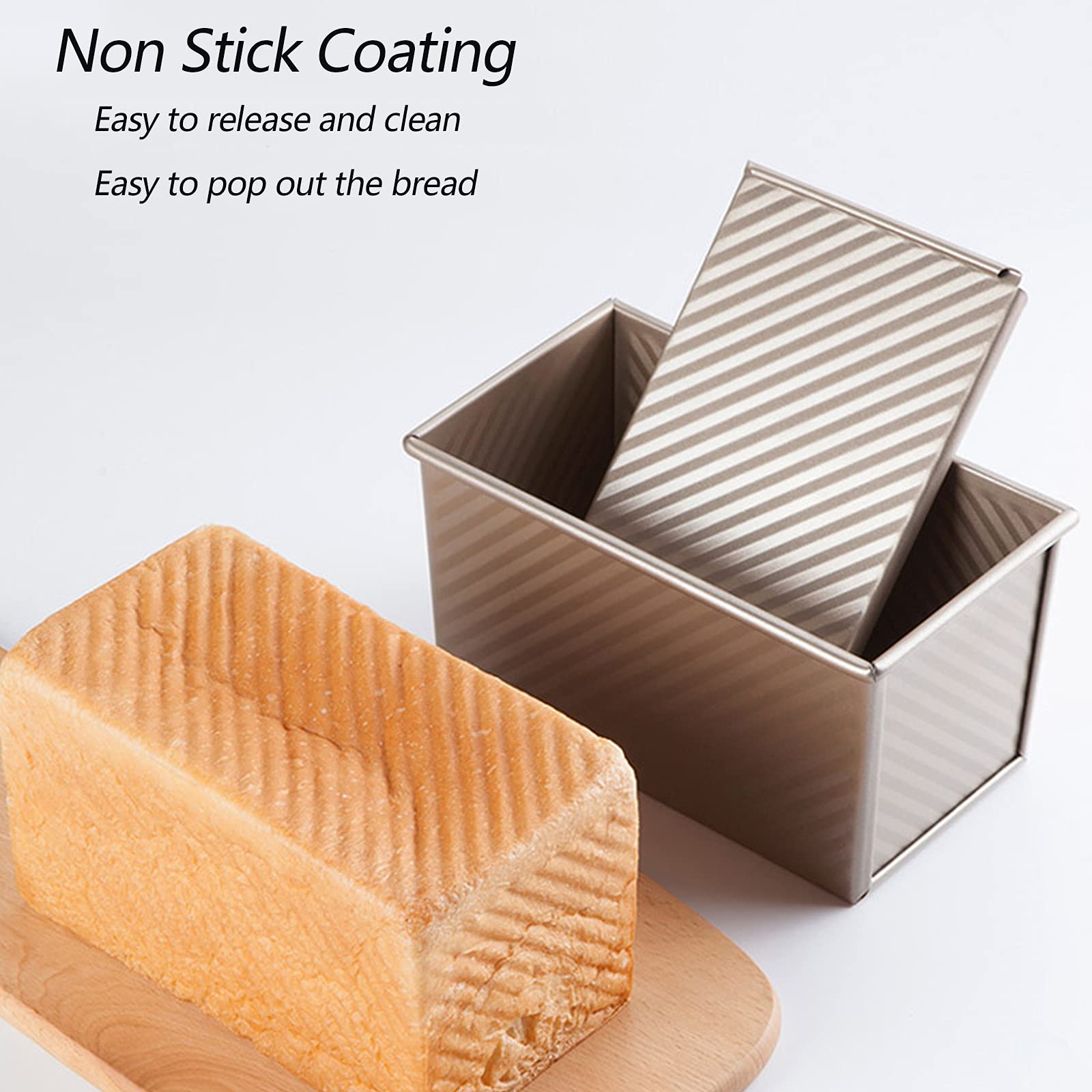 Spmarkt Pullman Loaf Pan with Lid, Aluminized Steel 1 Lb Nonstick Sandwich Bread Pan for Homemade Bread, 8.4x4.8 Inch Professional Rectangular Loaf Pan with Dough Scraper and Cutter