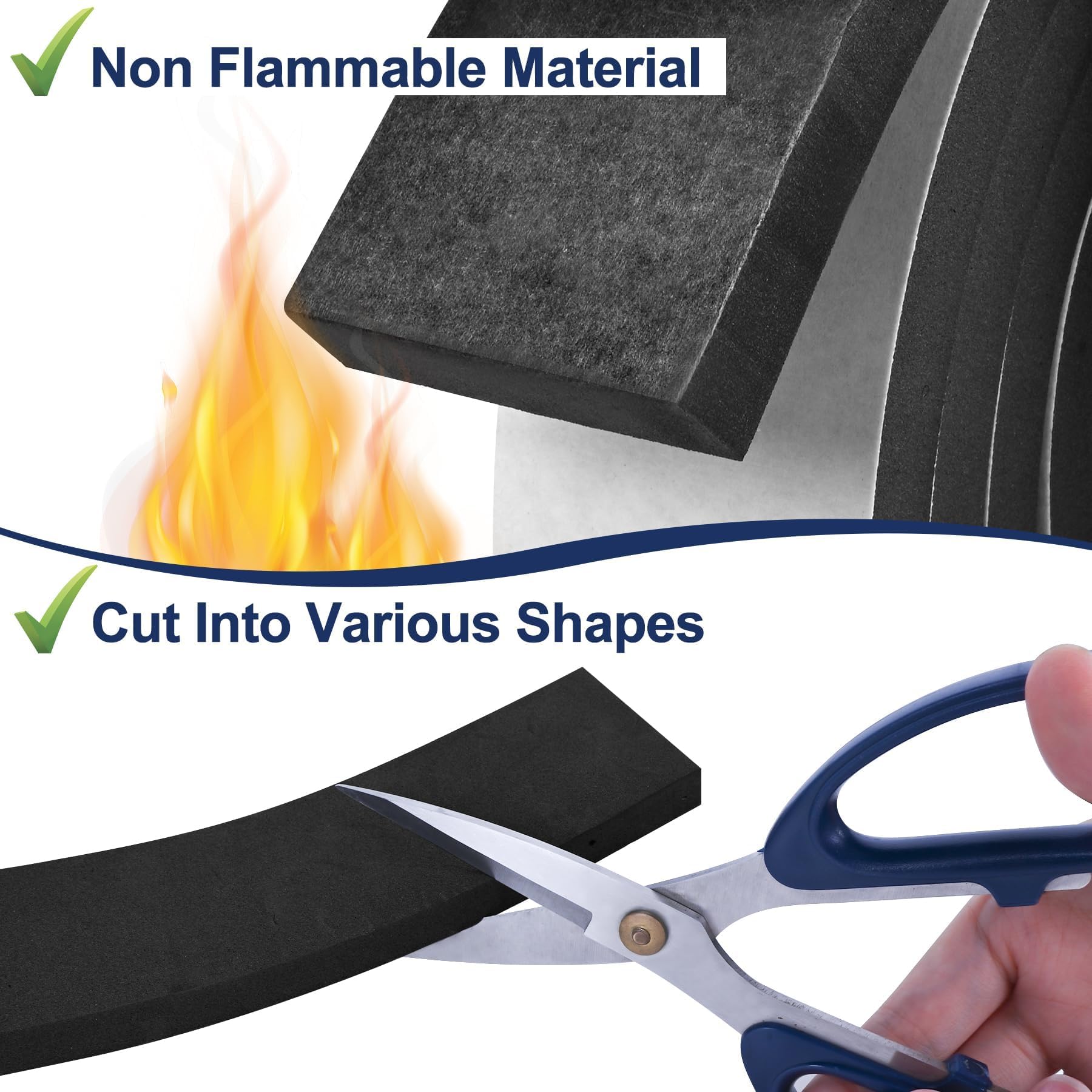 20Ft Foam Tapes Self Adhesive Foam Seal Strips 1In x 1/2In x 10Ft Each Roll Weatherstrips High Resilience Weather Stripping Door Seals for Door Soundproofing, Window Insulation (2R, Black)