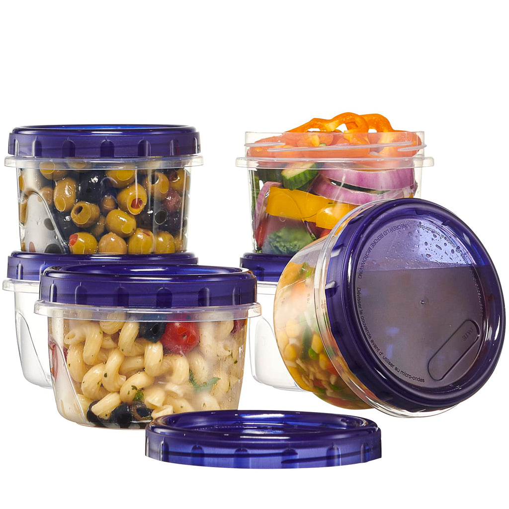 PLASTICPRO 6 Pack Twist Cap Food Storage Containers with Blue Screw on Lid- 16 oz Reusable Meal Prep Containers - Freezer and Microwave Safe Blue Plastic Food Storage