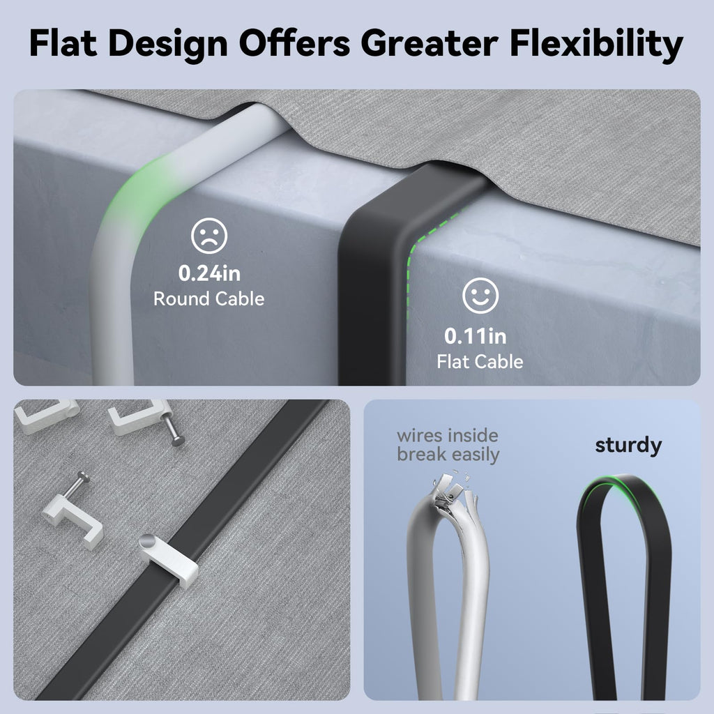 Cat 8 Ethernet Cable 50 FT, BUSOHE 40Gbps 2000MHz Cat8 High Speed Flat Internet Network Patch Cord, SFTP Shielded LAN Wire with Gold Plated RJ45 Connector, with Clips, for Outdoor Indoor- 50FT Black