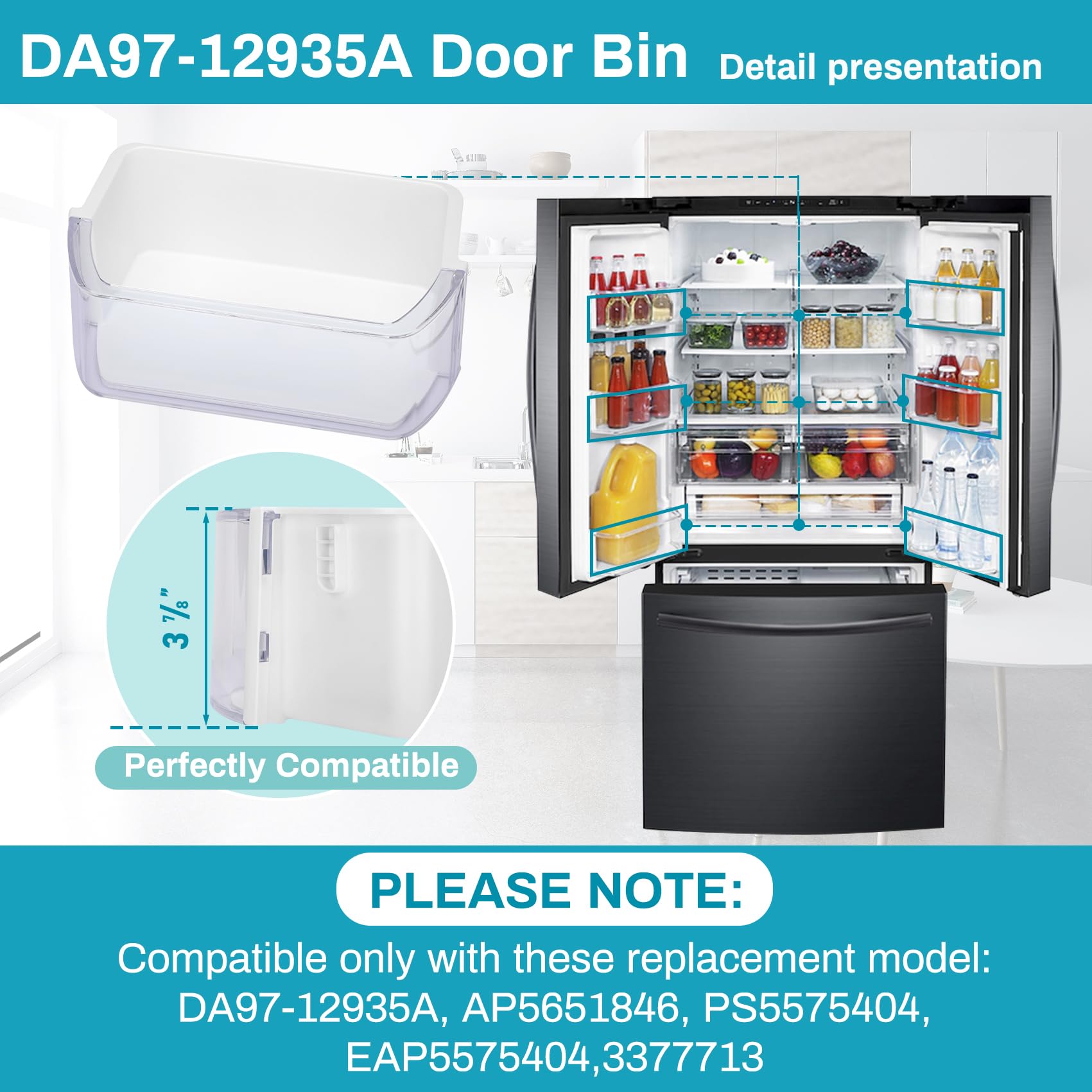 Knocokie DA97-12935A Door Bin, RF220NCTASR Compatible, White, Refrigerator Bin, Replacement Refrigerator Bins, Environmentally Friendly Materials