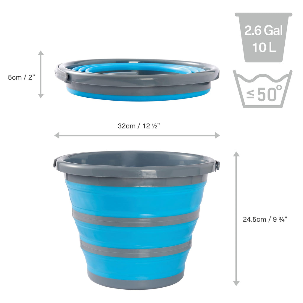 Bramble - 10 Litre Collapsible Multi-use Portable Cleaning Fishing Camping Silicone Bucket, Space Saving Design for Home & Outdoors - Flattens to 5cm