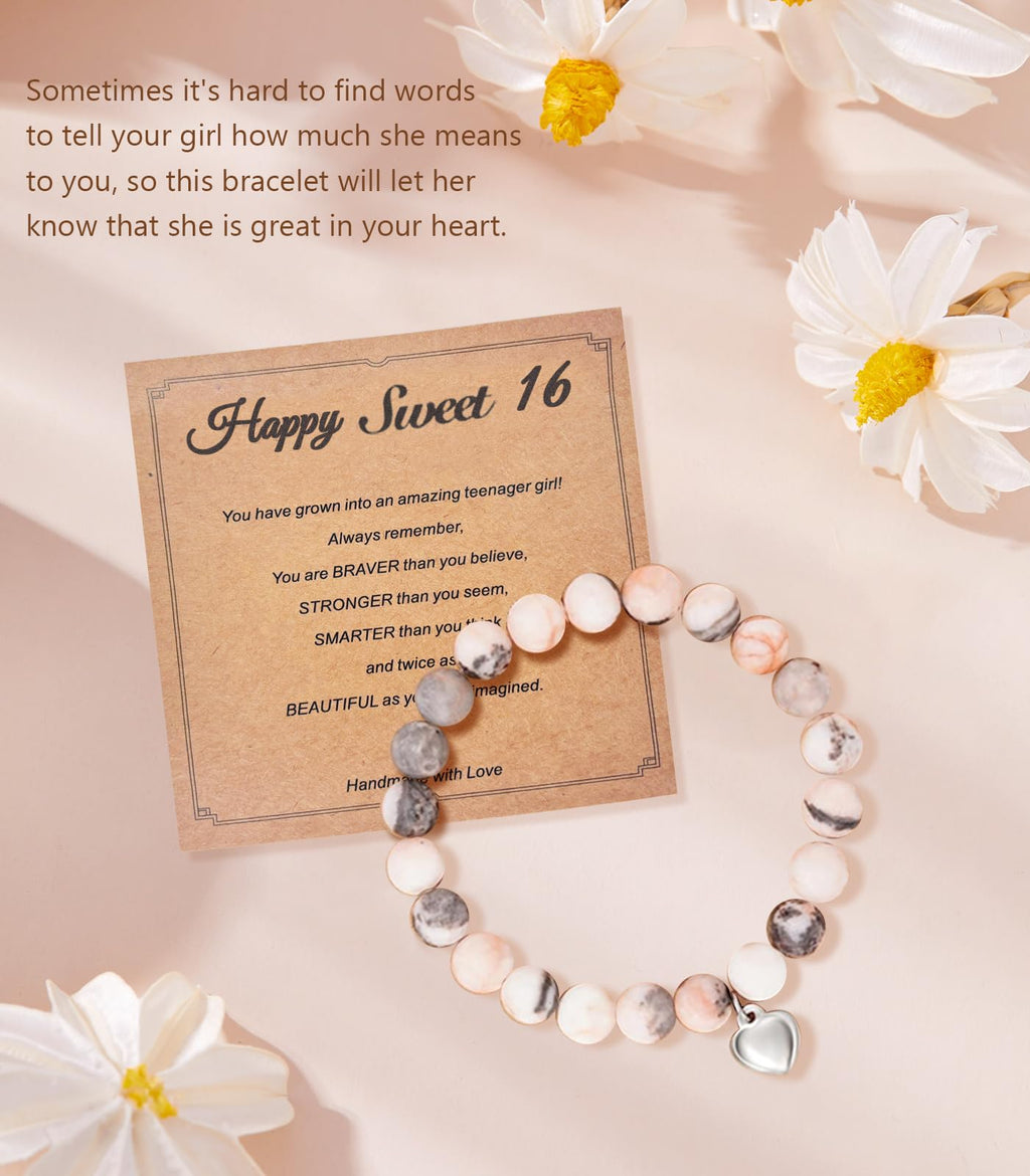 Awfrky Sweet 16 Gifts for Girls, Best 16th Birthday Gift Set, 7 Items, Including Insulated Tumbler, Bracelet, Socks, Candles, Hair Tie & Card