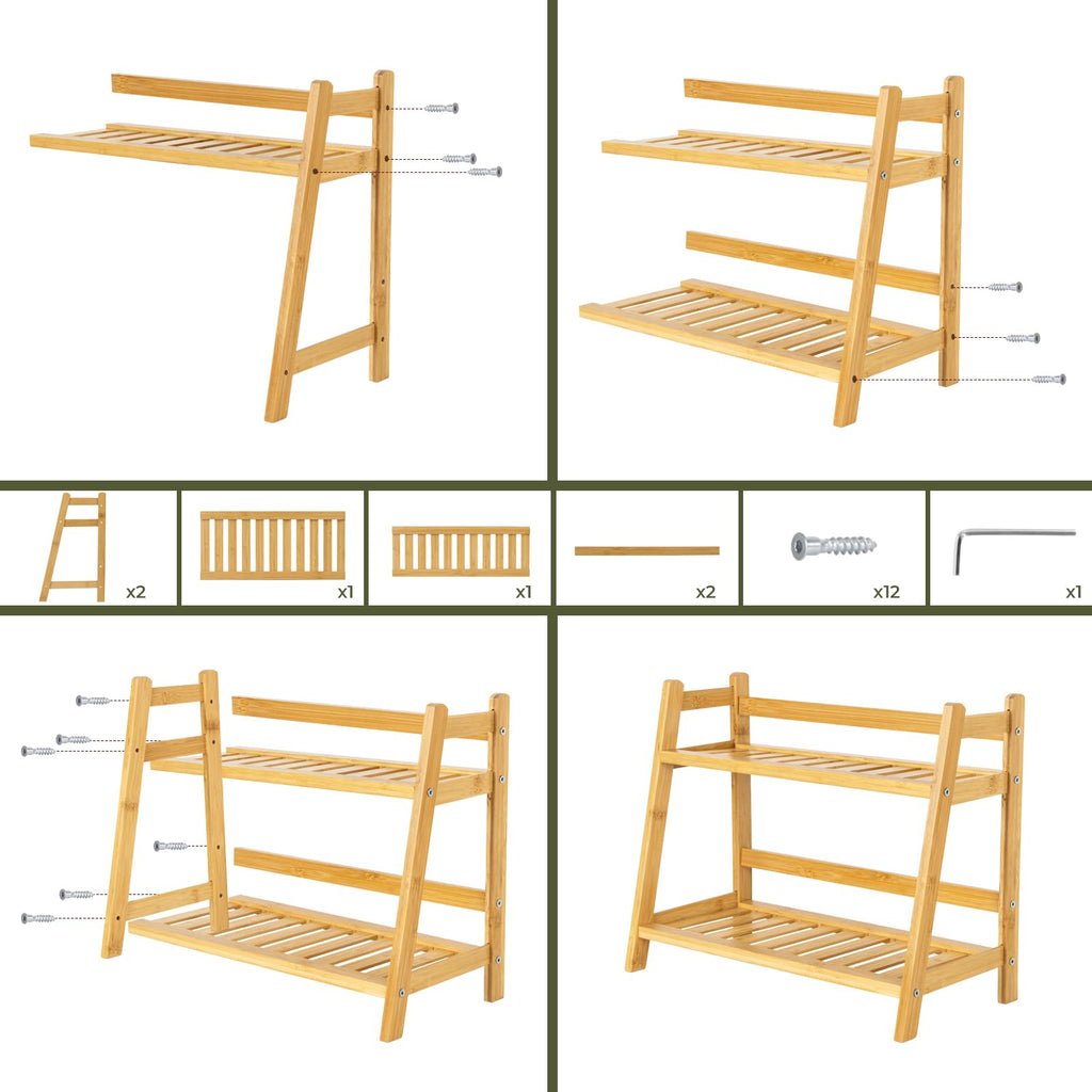 ANBOXIT Bamboo Matcha Station Organizer, Countertop 2 Tier Desktop Shelf for Mugs, Cups, and Condiments - Ideal for Matcha & Coffee Accessories in Kitchen, Home, Office
