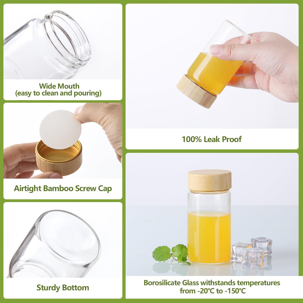 BPFY 12Pack 120ml Small Ginger Shots Bottles, Reusable Glass Wellness Shot Bottles with Lids, 4oz Mini Glass Bottle for Juice Shots, Homemade Beverages, Liquid
