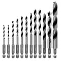 SALI Brad Point Wood Drill Bits Set 12pcs 1/8" to 1/2" Carbon Steel Drill Bit Set with 1/4" Hex Shank Double Flutes Design for Hardwood, Plywood, Plastic Round Holes in All Types of Wood