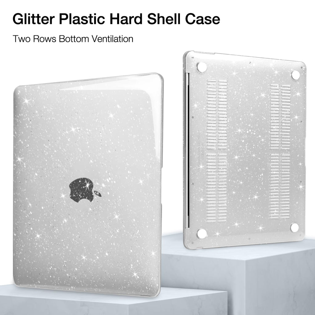 MOSISO Sparkly Glitter Case Compatible with MacBook Air 13 inch M5 2026 M4 2025 M3 M2 2024-2022 A3449 A3240 A3113 A2681, Hard Shell&Keyboard Cover&ScreenFilm&Pouch for MacBook Air 13.6, Transparent