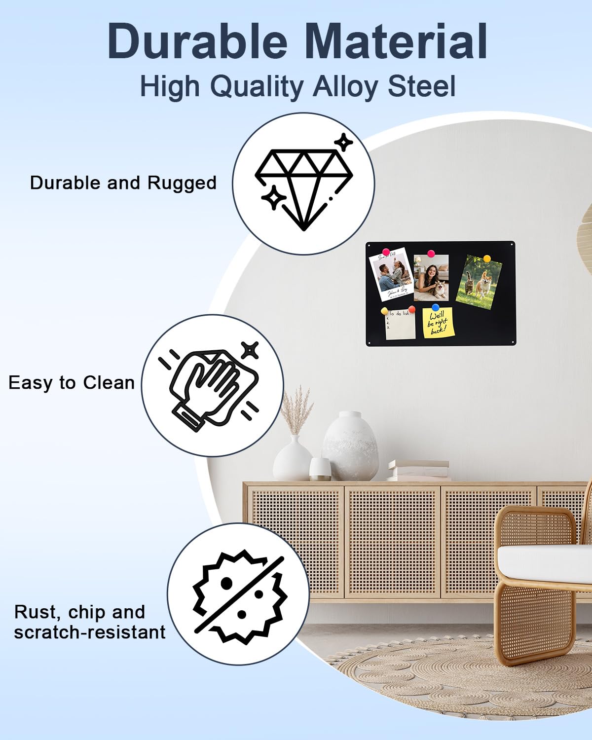 UCEC 2 Pack Black Magnetic Board for Wall, 16.9" x 11.8" Metal Magnetic Bulletin Board for Display Photos Notes Magnets, Magnet Display Board for Wall Refrigerator Cabinet etc, with Adhesive & Screws