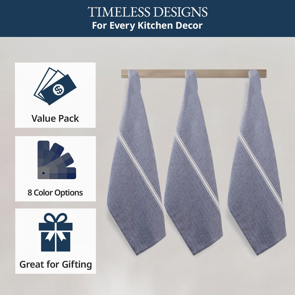 Lane Linen Kitchen Towels Set - 100% Pure Cotton Dish Towels for Kitchen, Super Absorbent Kitchen Hand Towel, Blue Tea Towels, Soft & Durable Dish Cloths, Pack of 12 – 15”x25”, Blue Chambray