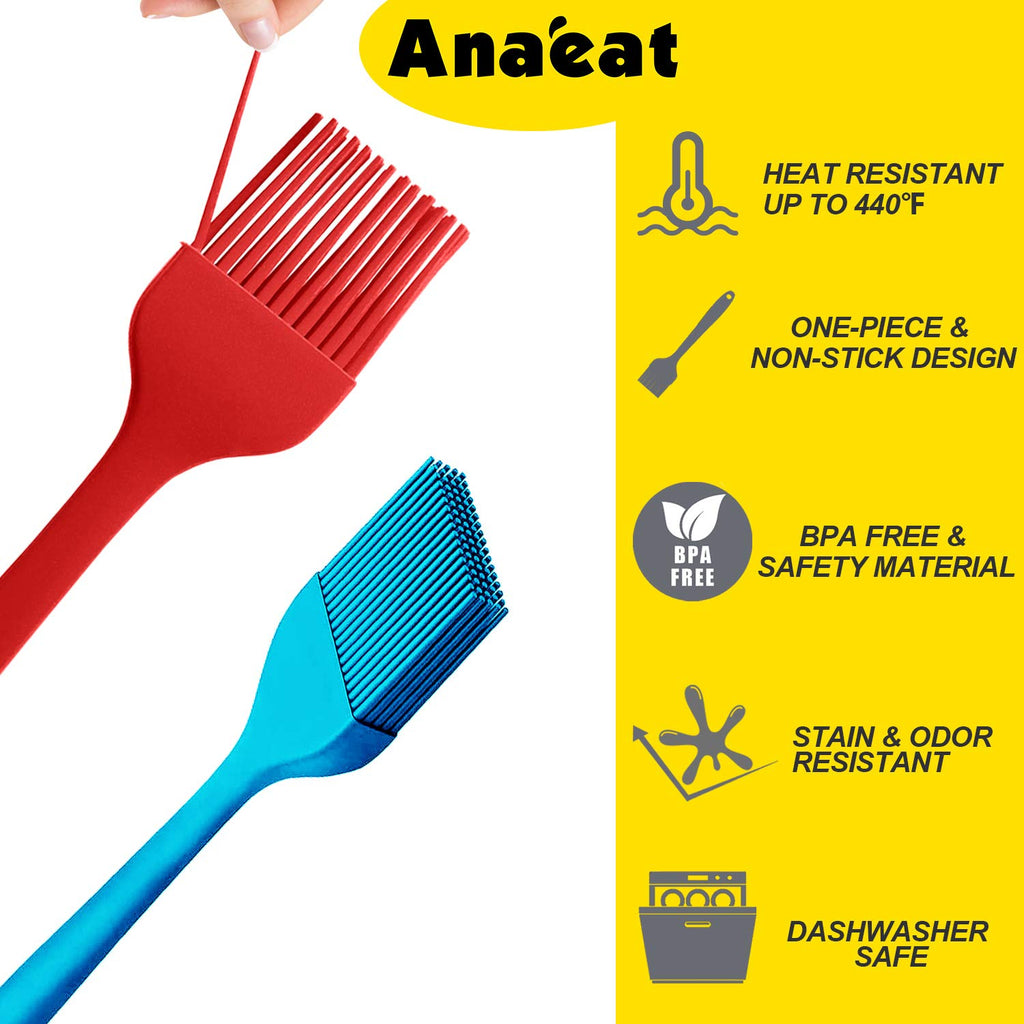 Anaeat High Heat Resistant Silicone Basting Pastry Brush Set of 5 - Hygienic One-Piece Design Spread Oil Butter for BBQ Grill Barbecue Baking Kitchen Cooking - BPA Free & Dishwasher Safe (10"+8")