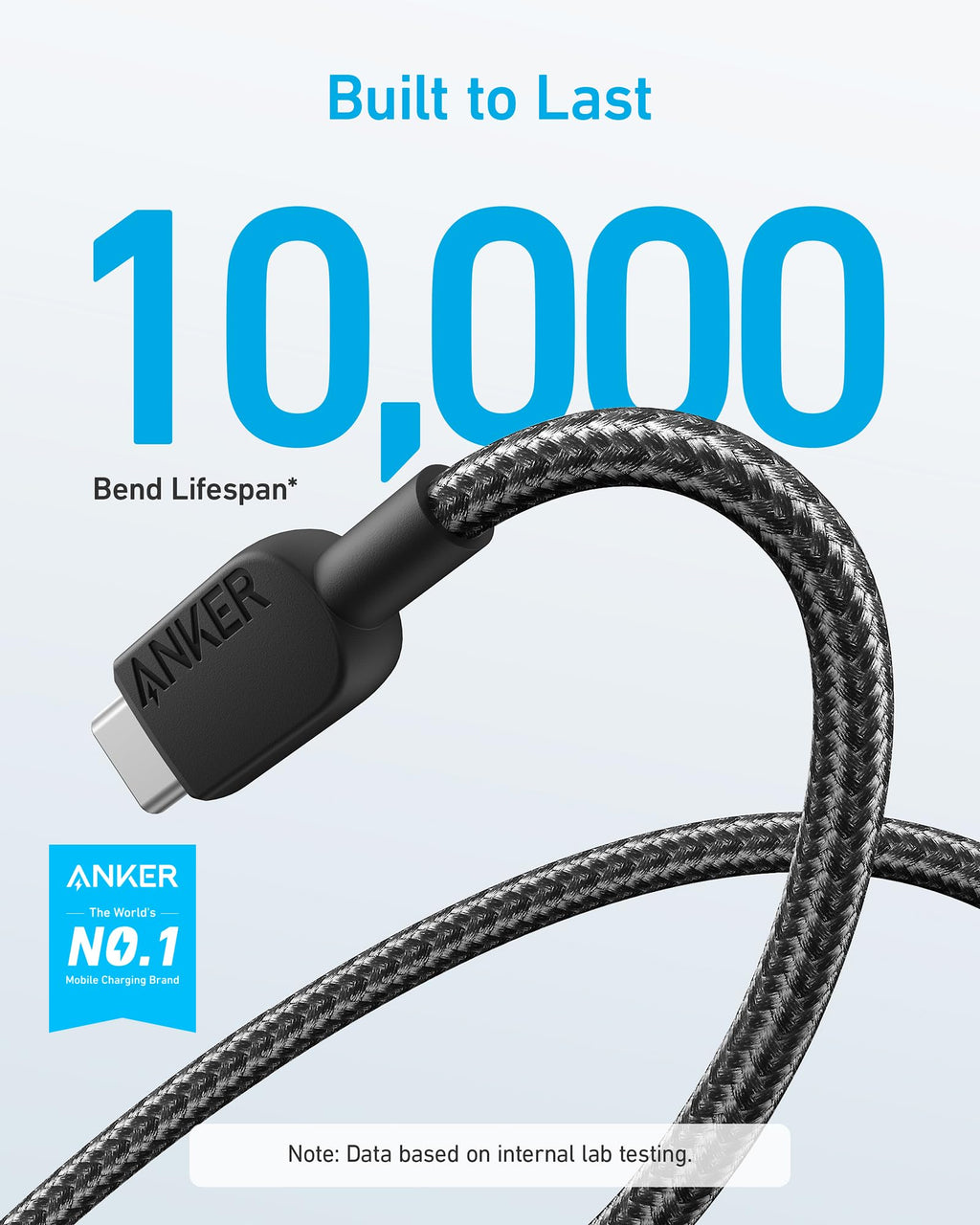 Anker USB C Cable, [2 Pack, 10ft] 310 USB A to USB C Charger Cable, USB 2.0 Nylon Charging Cord Fast Charging for Samsung Galaxy Note 10 Note 9/S10+ S10, LG V30 (Black)