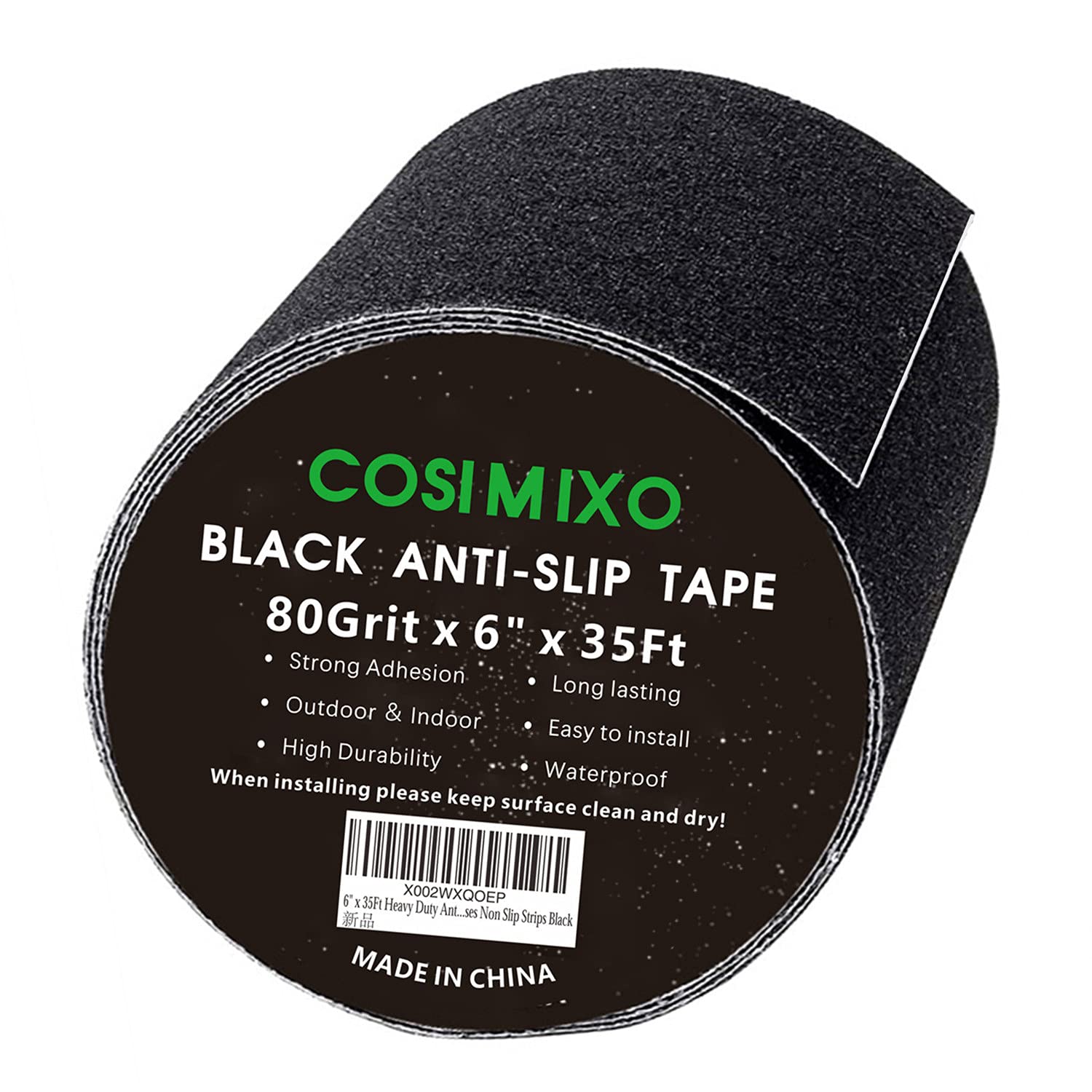COSIMIXO 6" x 35Ft Heavy Duty Anti Slip Tape for Stairs Outdoor,Waterproof Grip Tape Safety Non Skid Roll for Stair Steps Traction Tread Staircases Non Slip Strips Black