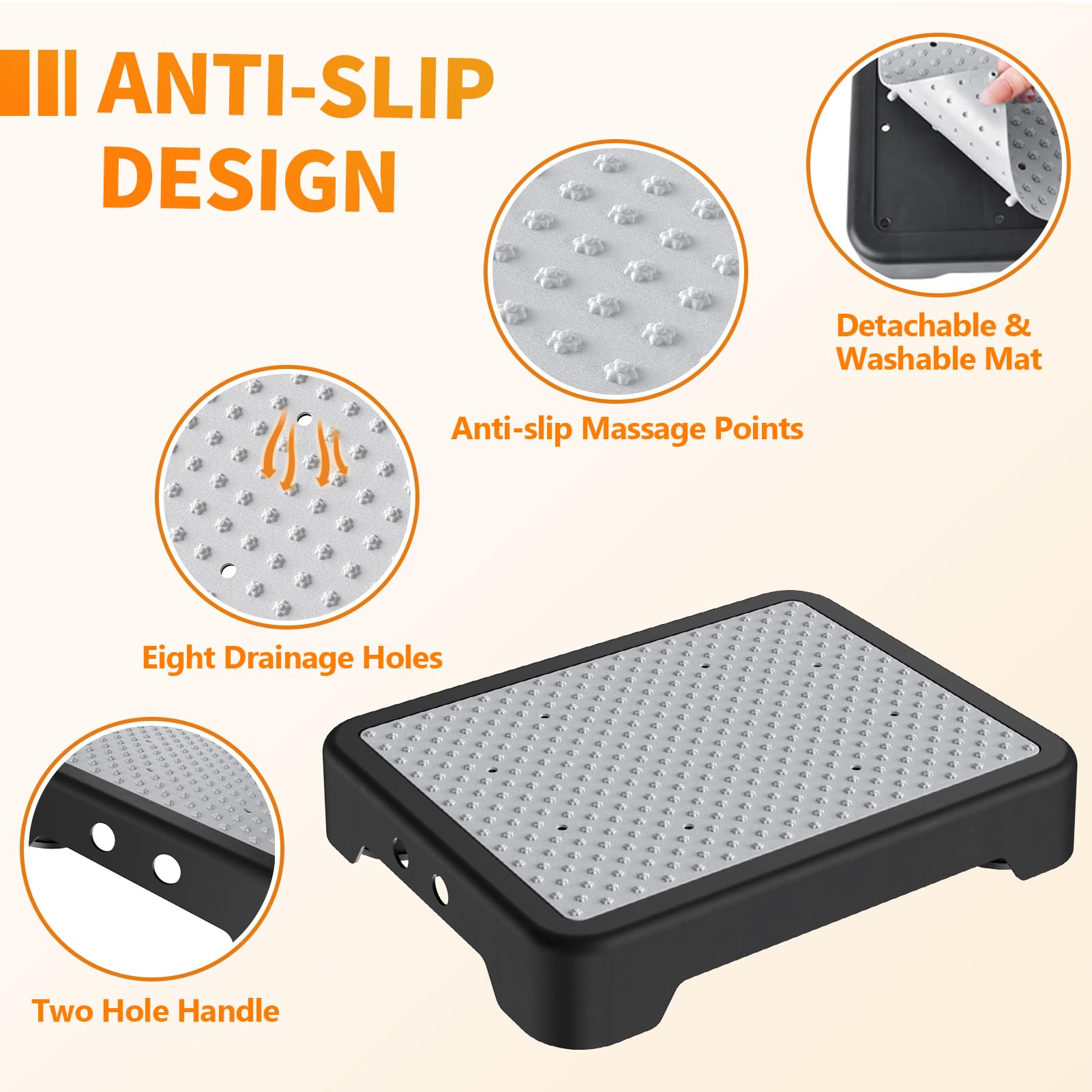 Ronlap One Step Stools for Adults, Portable Safety Step Platform for Seniors Small Plastic Bedside Mobility Wide Stepstools Elderly Assistance, Black-Gray