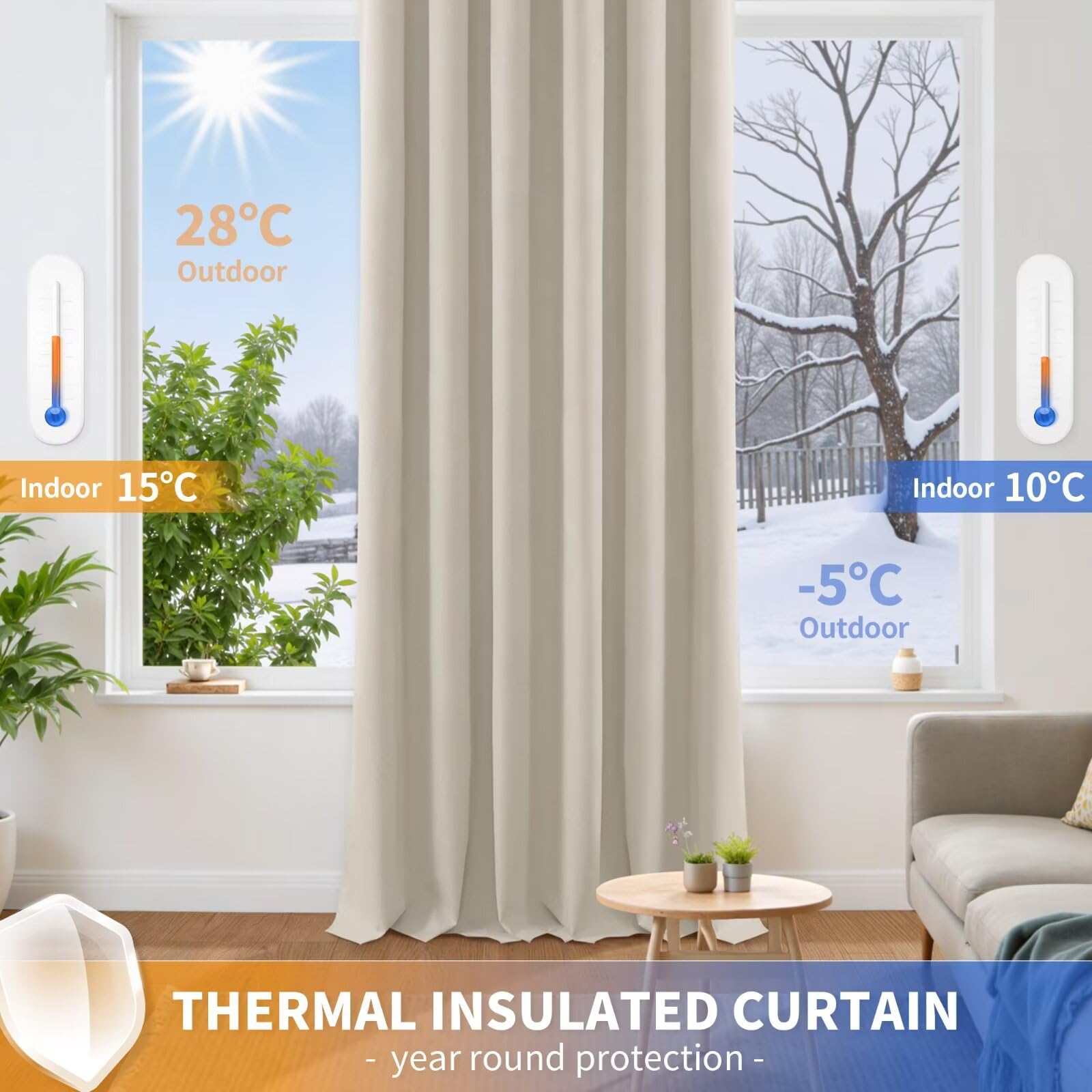YoungsTex Blackout Curtains for Bedroom - Linen Curtains 84 Inches Long Thermal Insulated Light Blocking Grommet Window Drapes for Living Room, 2 Panels, 52x84 Inch