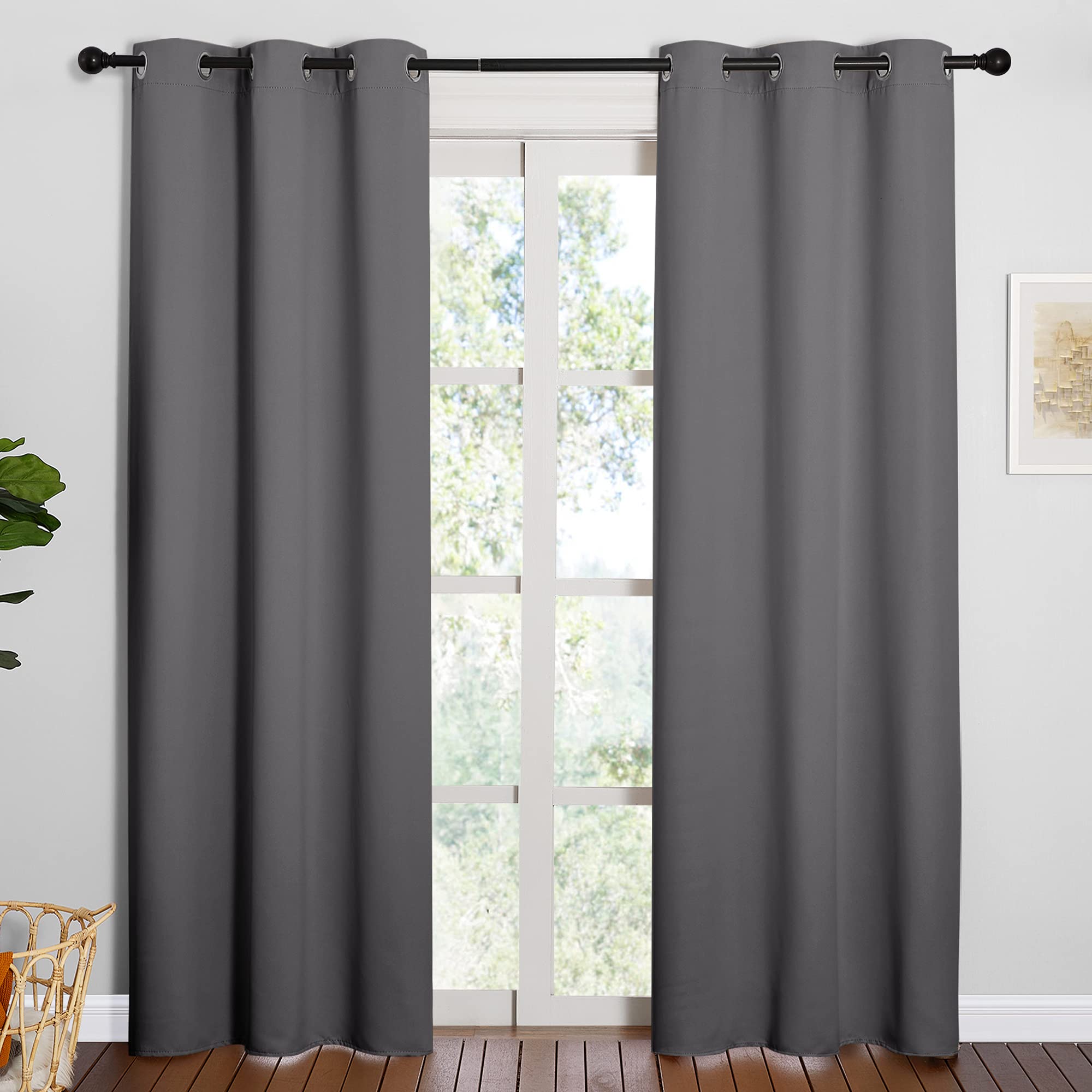 NICETOWN Blackout Curtains 84 Inches Long, Room Darkening Thermal Insulated Soli Grommet Curtains 2 Panels for Bedroom Living Room Windows (42 x 84 Inch, Grey, 2 Panels)