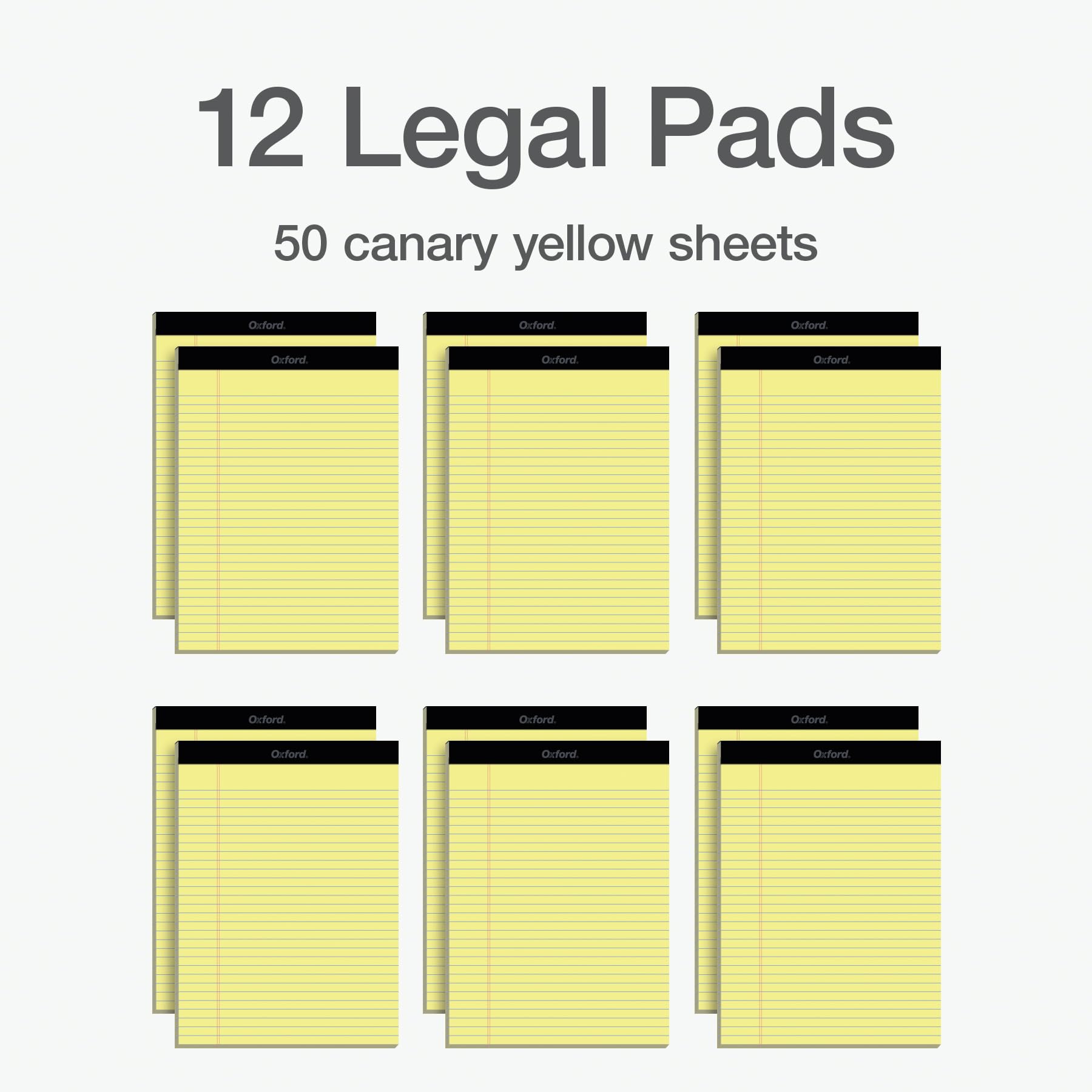 Oxford Legal Pads, 8.5 x 11 Inch, Wide Ruled, Yellow Paper, 50 Sheets per Pad, 12-Pack Notepads for School, Office, Lists, and Note Taking, Letter Size, Double-Sided Writing Pages