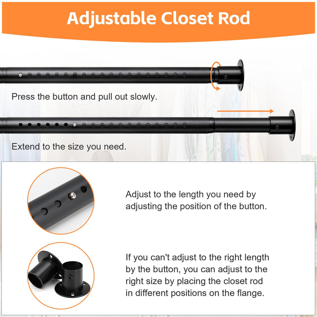 Closet Rods for Hanging Clothes, Heavy Duty Closet Rod 17-82 Inch Adjustable Clothes Hanging Bar Metal Shower Curtain Rods for Closet, Wardrobes, Bathroom, Windows