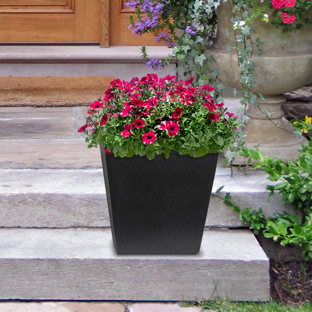 Tierra Verde 12″ x 13″ Sonata Square Planter in Slate, Made from Recycled Materials