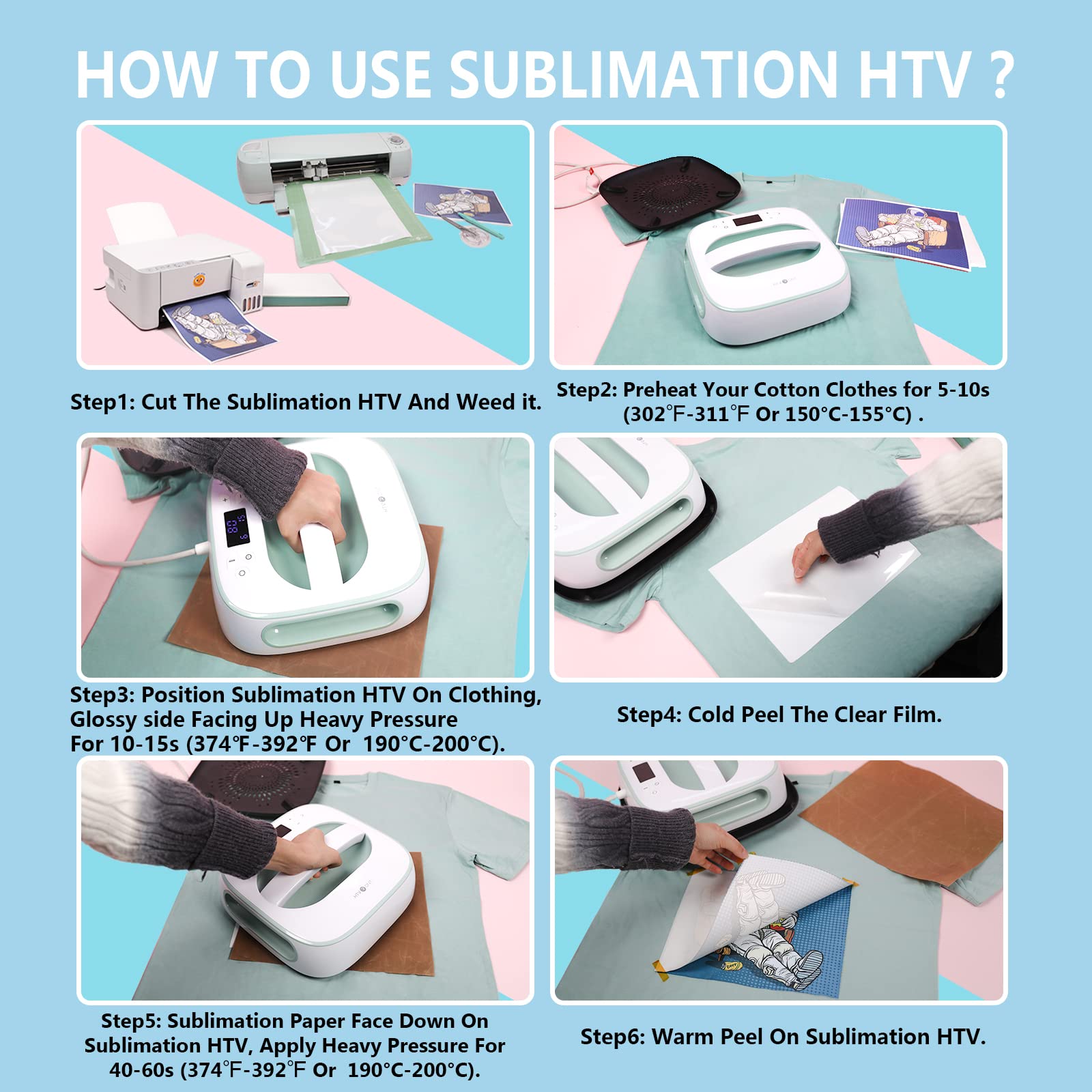 HTVRONT Sublimation HTV for Dark/Light Fabric - 12" X 20FT Sublimation Vinyl Matte - Sublimation Blanks for Sublimation Shirts/Bag/Hat/Pillow
