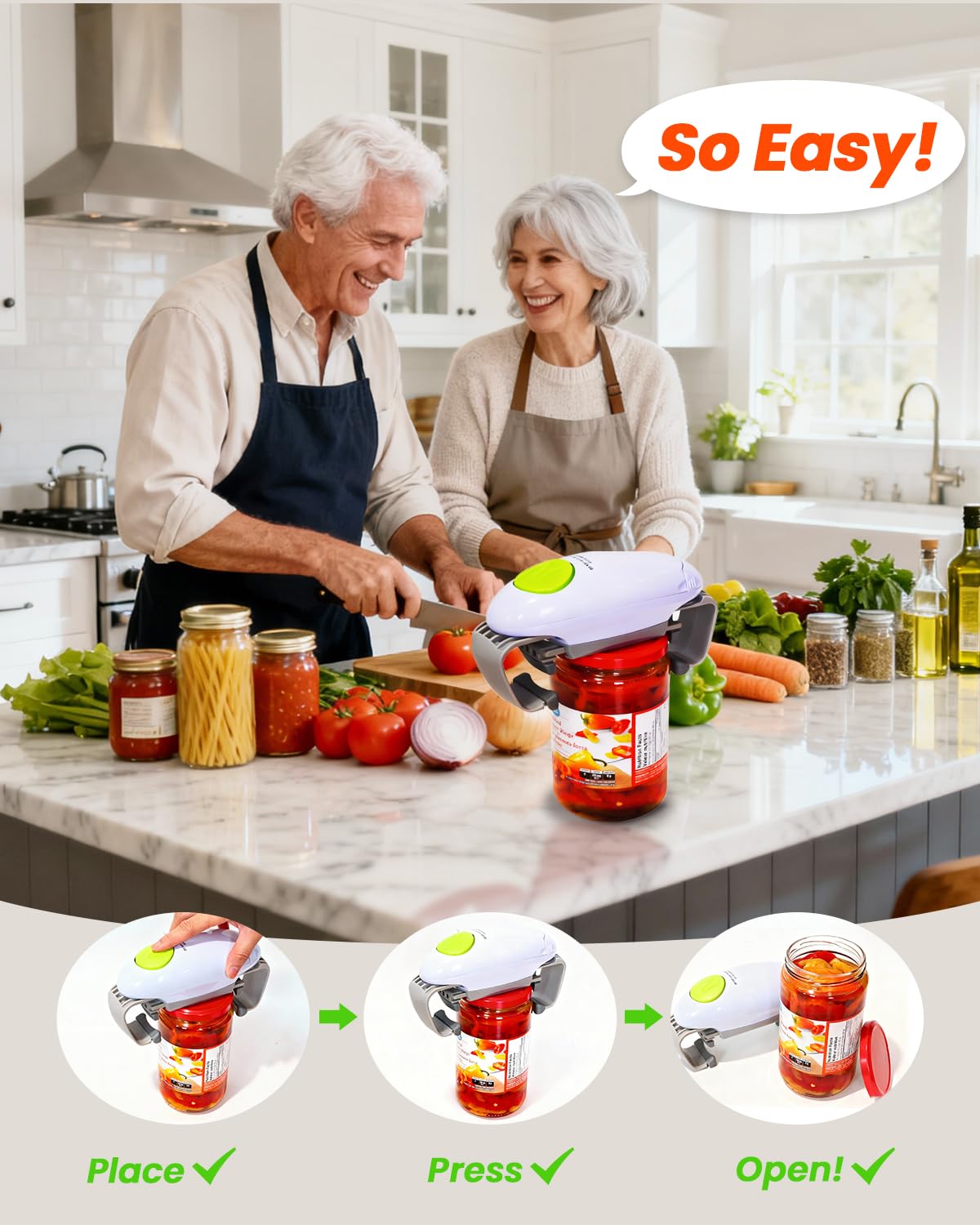 Electric Jar Opener for Arthritis Hands, Automatic One Touch Glass Jar Opener for Seniors, Battery Powered Jar Opener for Weak Hands, Powerful Kitchen Gaget Suitable for Different Sizes of Jars