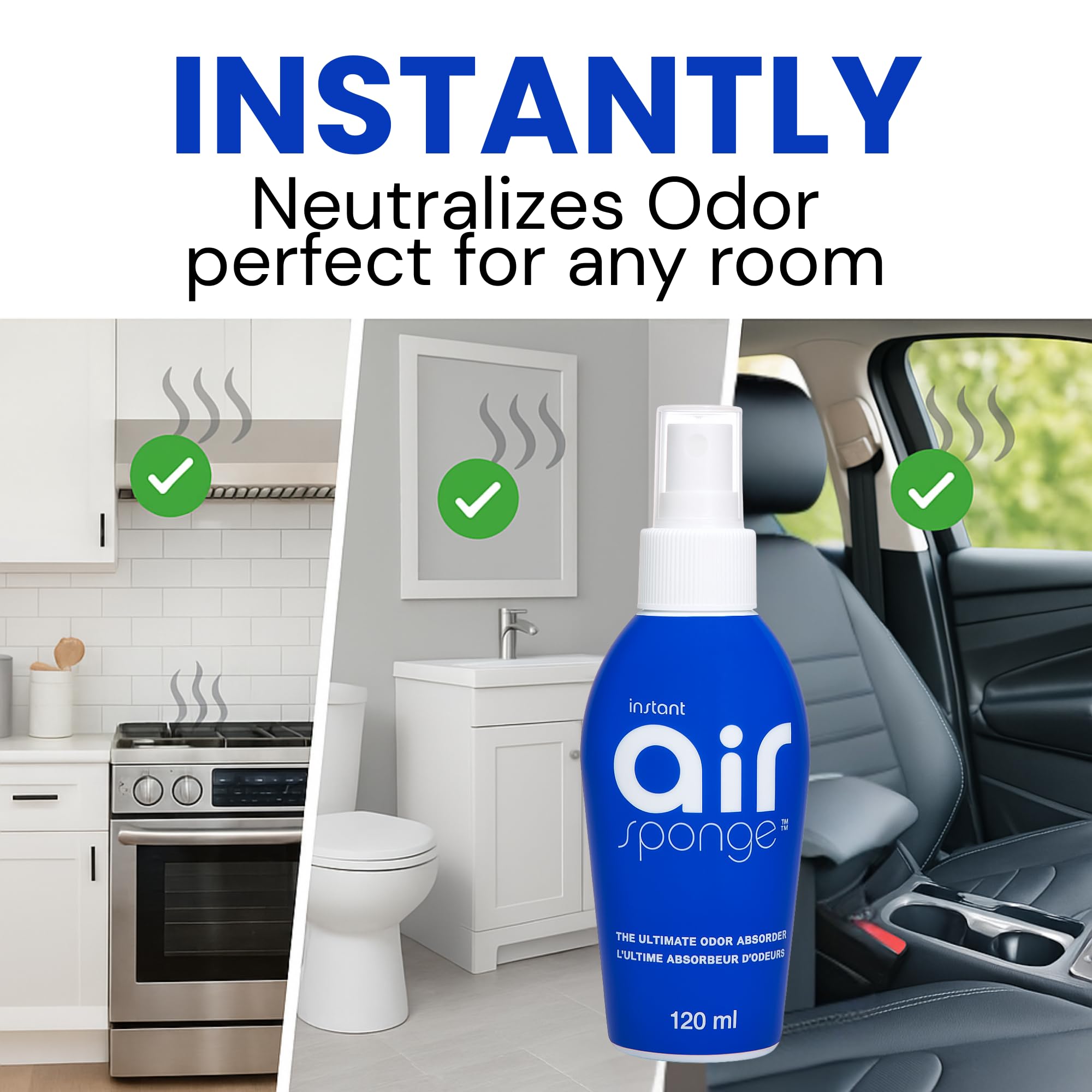 Odor Eliminator Spray (Pack of 2), Original Air Sponge Instant Spray, 120 mL, Neutralizes Smoke, Pet, Skunk, Paint & Fabric Odors, Fresh Scent, Travel Size