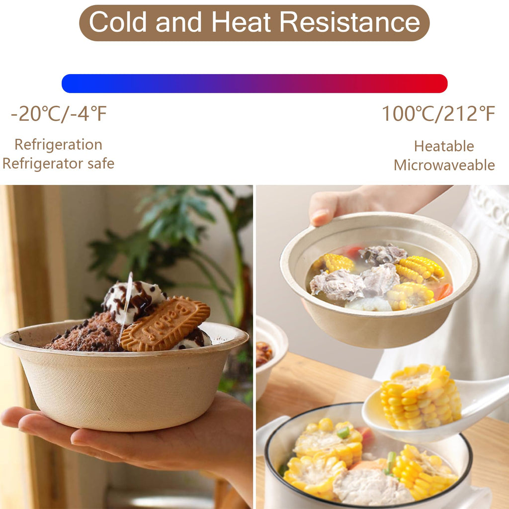 16oz Compostable Paper Bowls,100% Biodegradable Disposable Bowls， Heavy-Duty Soup Bowls，50 Pack Eco-Friendly Salad Bowl for Hot and Cold Food Eco-Friendly Sugarcane Bowls (16oz)