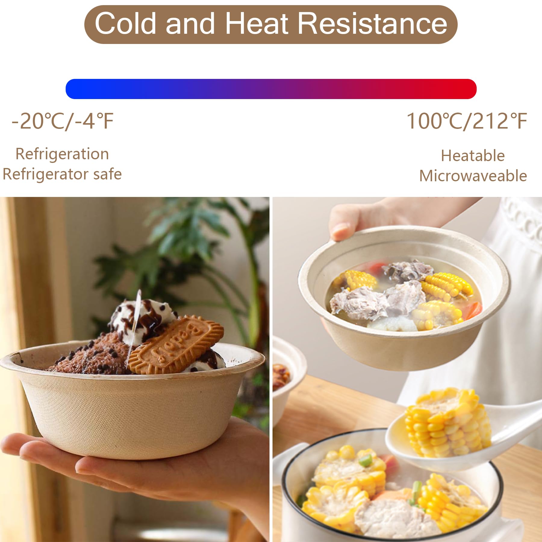 16oz Compostable Paper Bowls,100% Biodegradable Disposable Bowls， Heavy-Duty Soup Bowls，50 Pack Eco-Friendly Salad Bowl for Hot and Cold Food Eco-Friendly Sugarcane Bowls (16oz)
