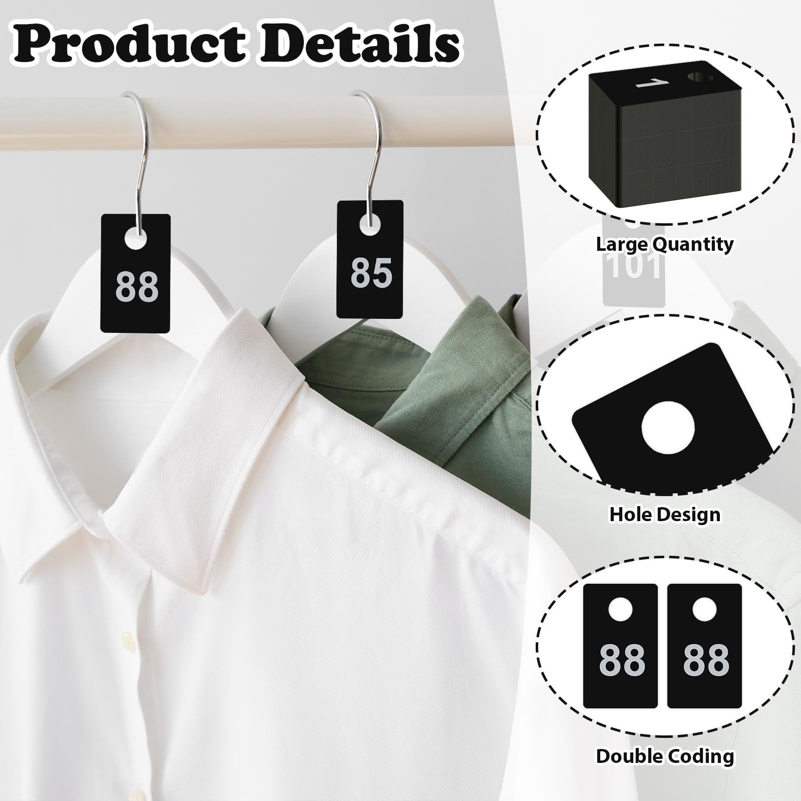 600Pcs Coat Check Tags 2 Part Plastic Check Tickets 1.5x2.5inch Number Tags 1 to 300 with Hole Reusable Coat Room Cards Claim Ticket for Closet Organization Live Sale Draws Cloakroom Storage Black