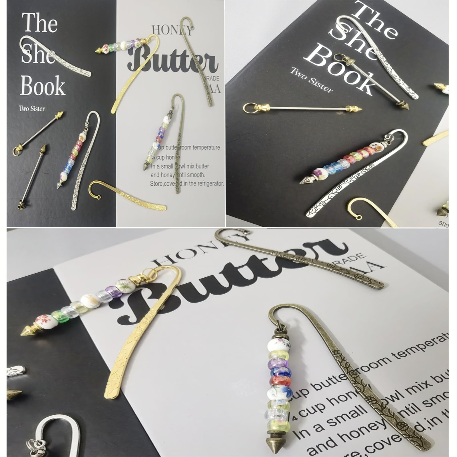 12 Pcs Beadable Bookmarks DIY Metal Blank Bar Bookmark for Beads Metal Bookmark Hairpin Hook Carved Antique Vintage Bookmarks Gift for Book Lovers Student Teacher Office Supplies