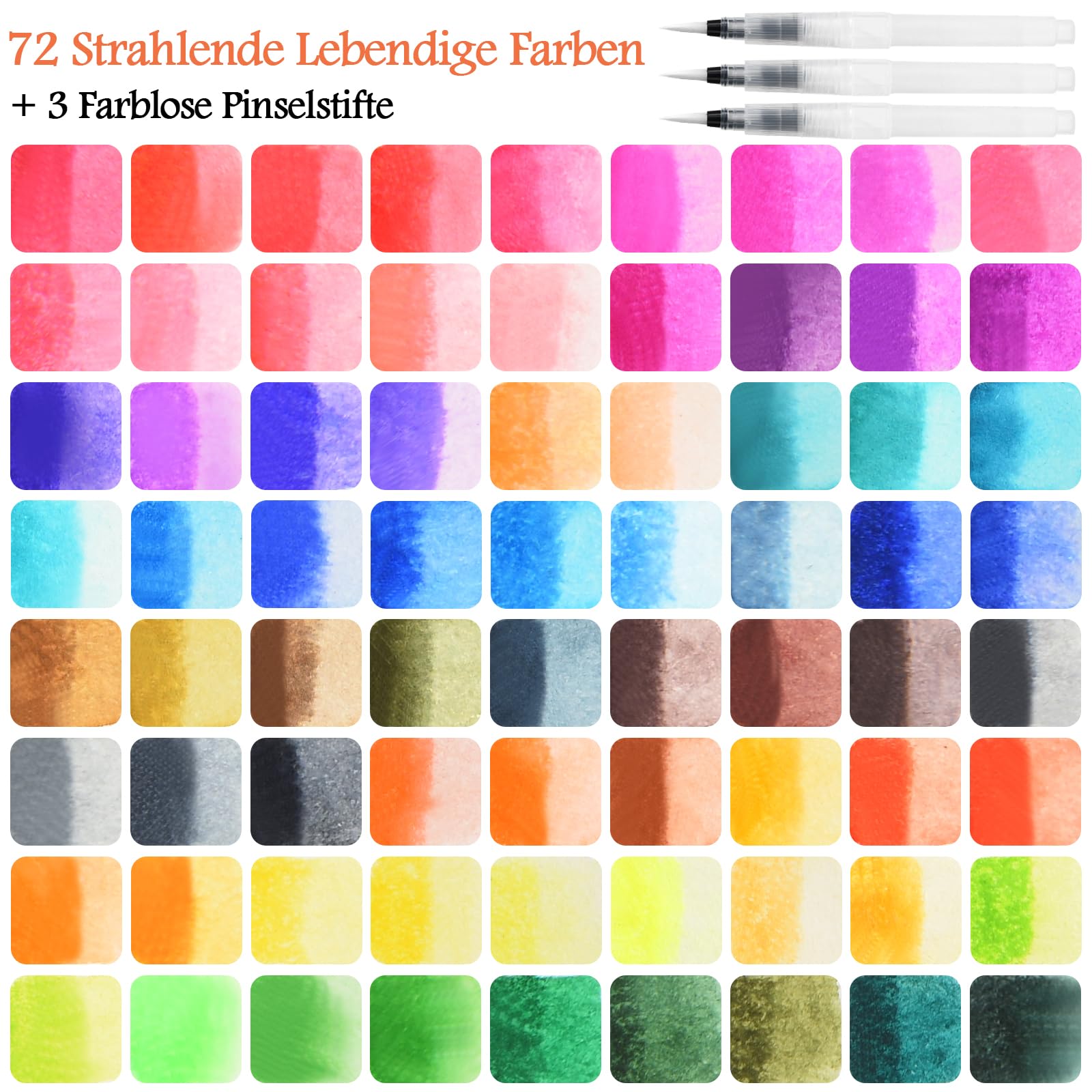 KEMYR Watercolor Markers with Brush Tips – 72 Rich Vivid Colors,3 Blender Pens Included for Smooth Blending, Watercolor Brush Pens Professional Art Supplies for Drawing, Coloring Books, Calligraphy