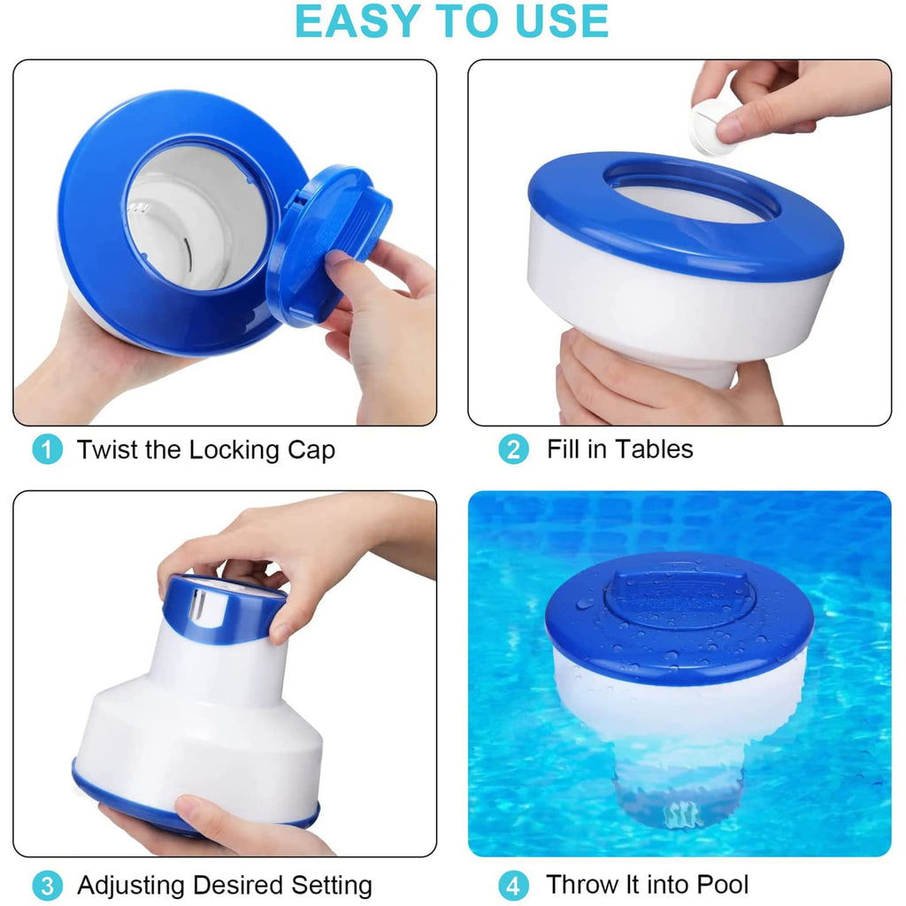 Large Capacity Floating Chlorine Dispenser, Pool Chlorine Floater Fits 1-3" Tables Durable Floating Chlorinator, Collapsible Floater.