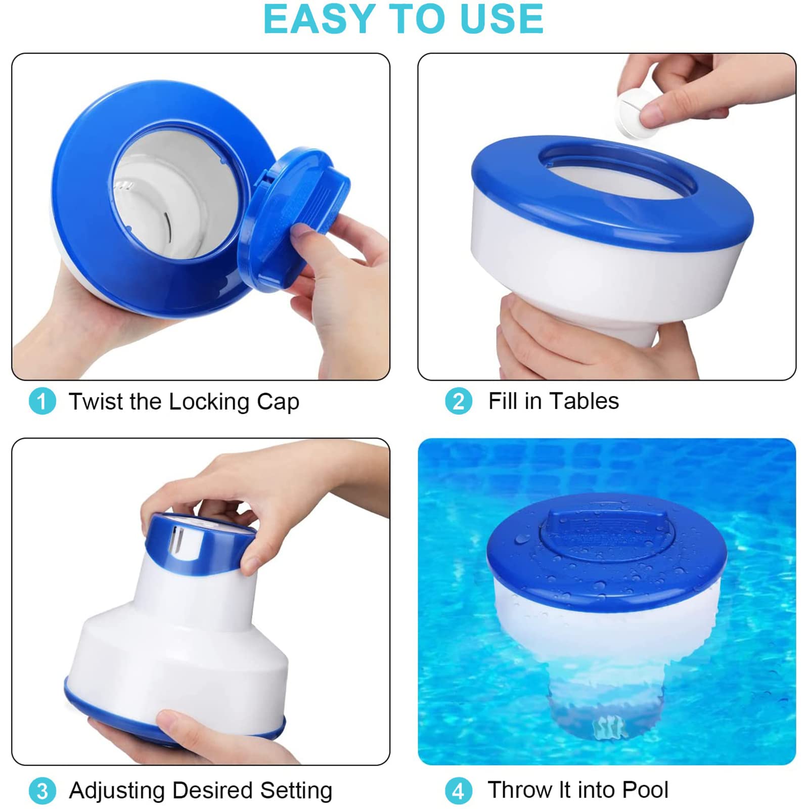 Large Capacity Floating Chlorine Dispenser, Pool Chlorine Floater Fits 1-3" Tables Durable Floating Chlorinator, Collapsible Floater.
