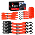 Jack Boss Ratchet Tie Down Straps Set, 1500 lbs Break Strength, 1" x 15' Heavy Duty Ratchet Straps with 4X Soft Loops Padded Handles Coated S Hook, Fits for Moving Appliances Motorcycle, Red