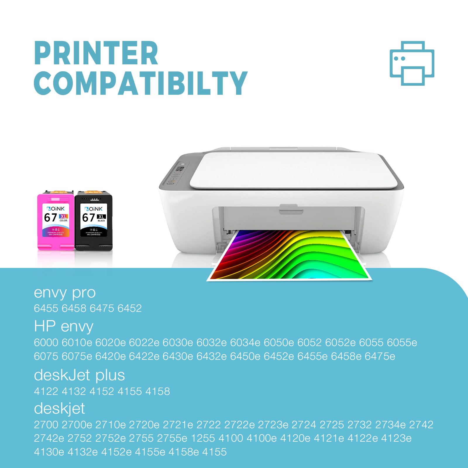 67 Ink Cartridges Black Color Combo Pack - Deskjet 4100 2700 Ink Cartridges (1 Black, 1 Tri-Color, 2 Pack)