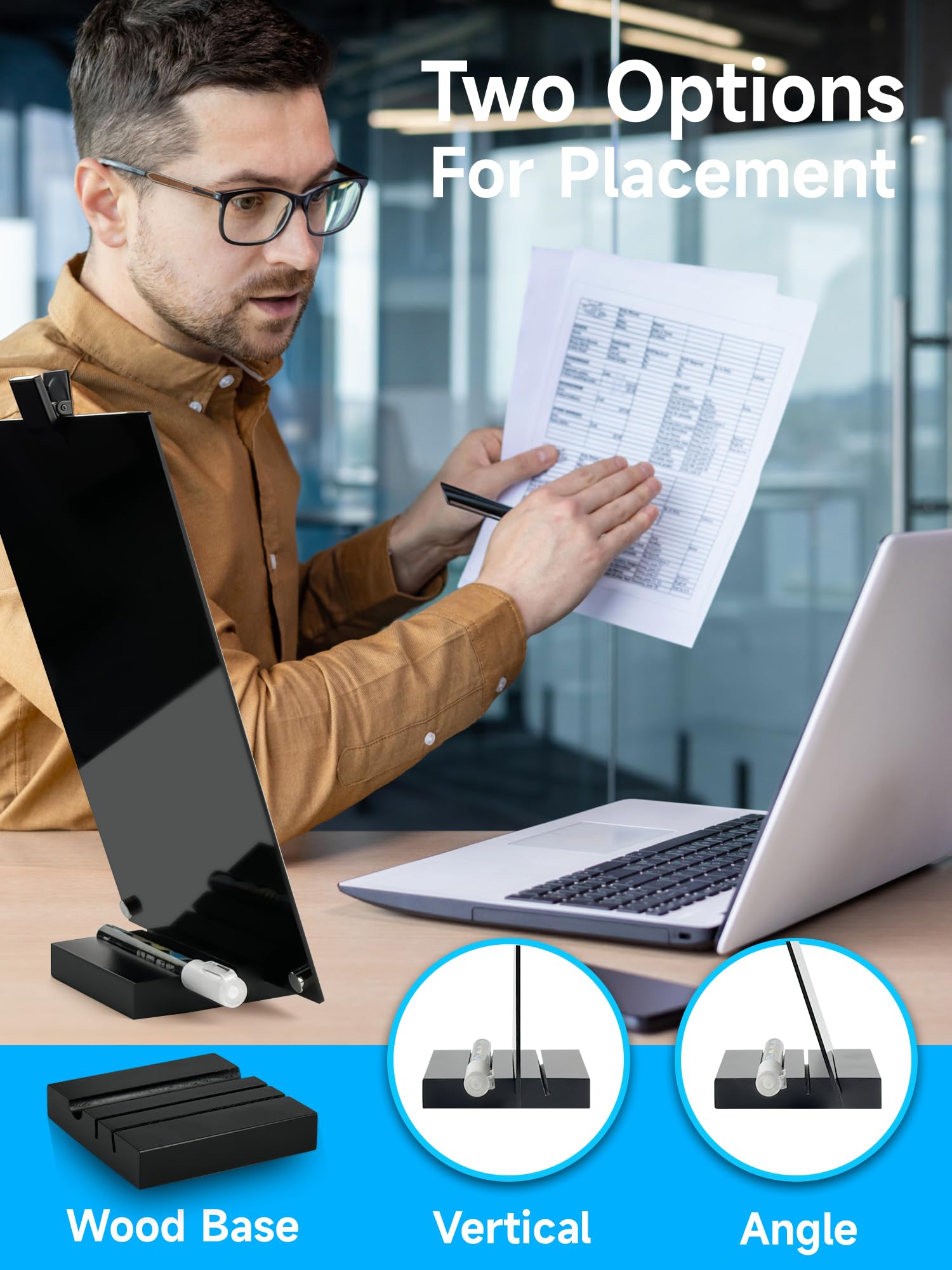Kivsty 2 PCS Desktop Black Dry Erase Board with Stand - 30 x 20cm Small Acrylic Black Board with Marker and Magnetic Clip, Reusable Desk Notepad, to-Do List, Menu Board Signs for Bar, Office, Home