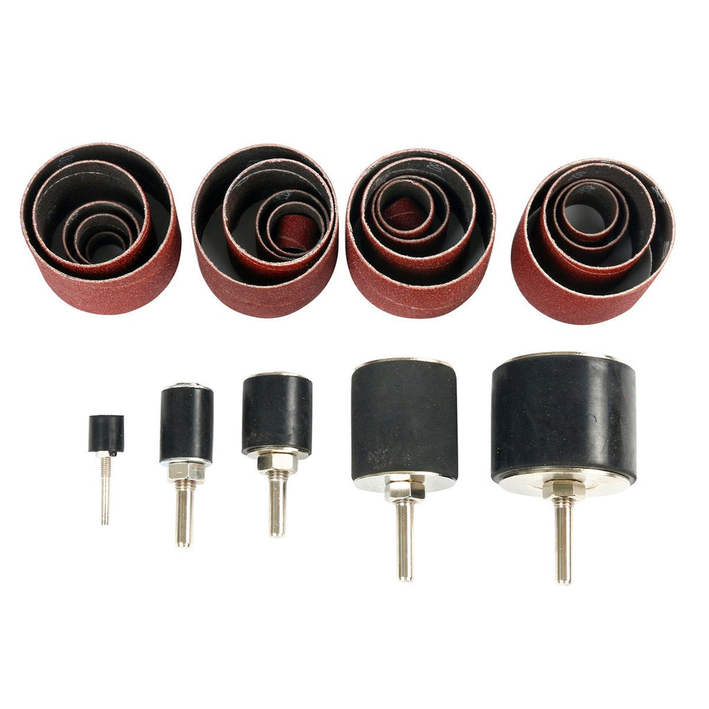 8MILELAKE 25 Pc Sanding Round Drum Set for Woodworking Drill Press Sander Sleeves Tool